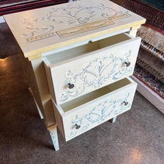 Italian Hand-Painted Two Drawer Chest with Hidden Top Tray, 1990s