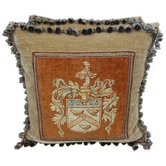 Italian Hand-Painted Velvet Pillows with Family Crest, a Pair