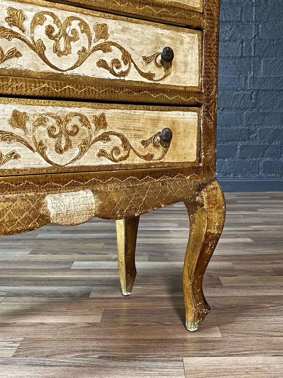 Italian Hand-Painted Venetian Tallboy Lingerie Dresser w/ Gilt Accents For Sale 4