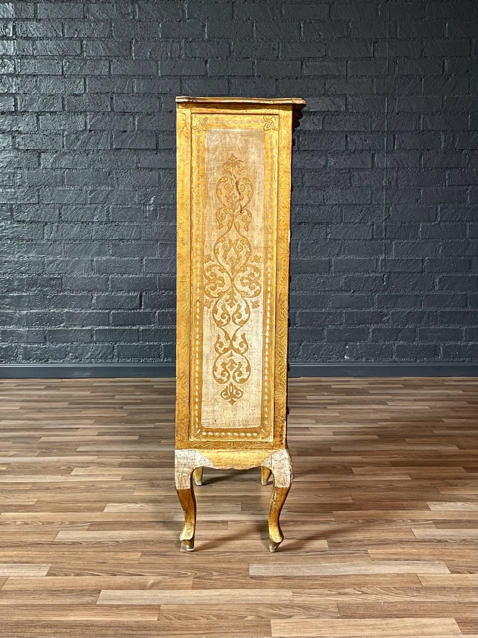 Italian Hand-Painted Venetian Tallboy Lingerie Dresser w/ Gilt Accents In Good Condition For Sale In Los Angeles, CA