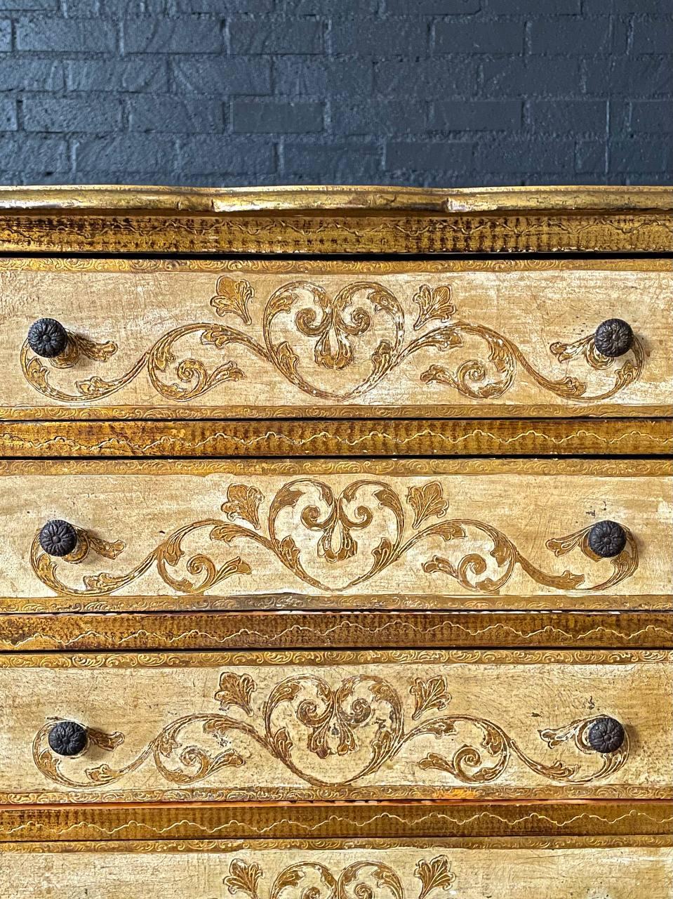 Italian Hand-Painted Venetian Tallboy Lingerie Dresser w/ Gilt Accents For Sale 2