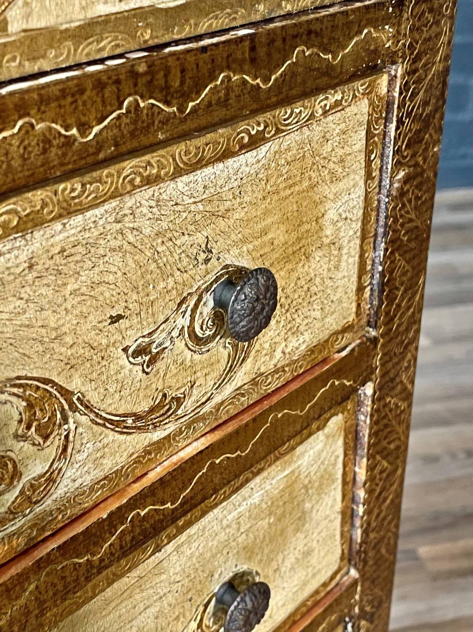 Italian Hand-Painted Venetian Tallboy Lingerie Dresser w/ Gilt Accents For Sale 3