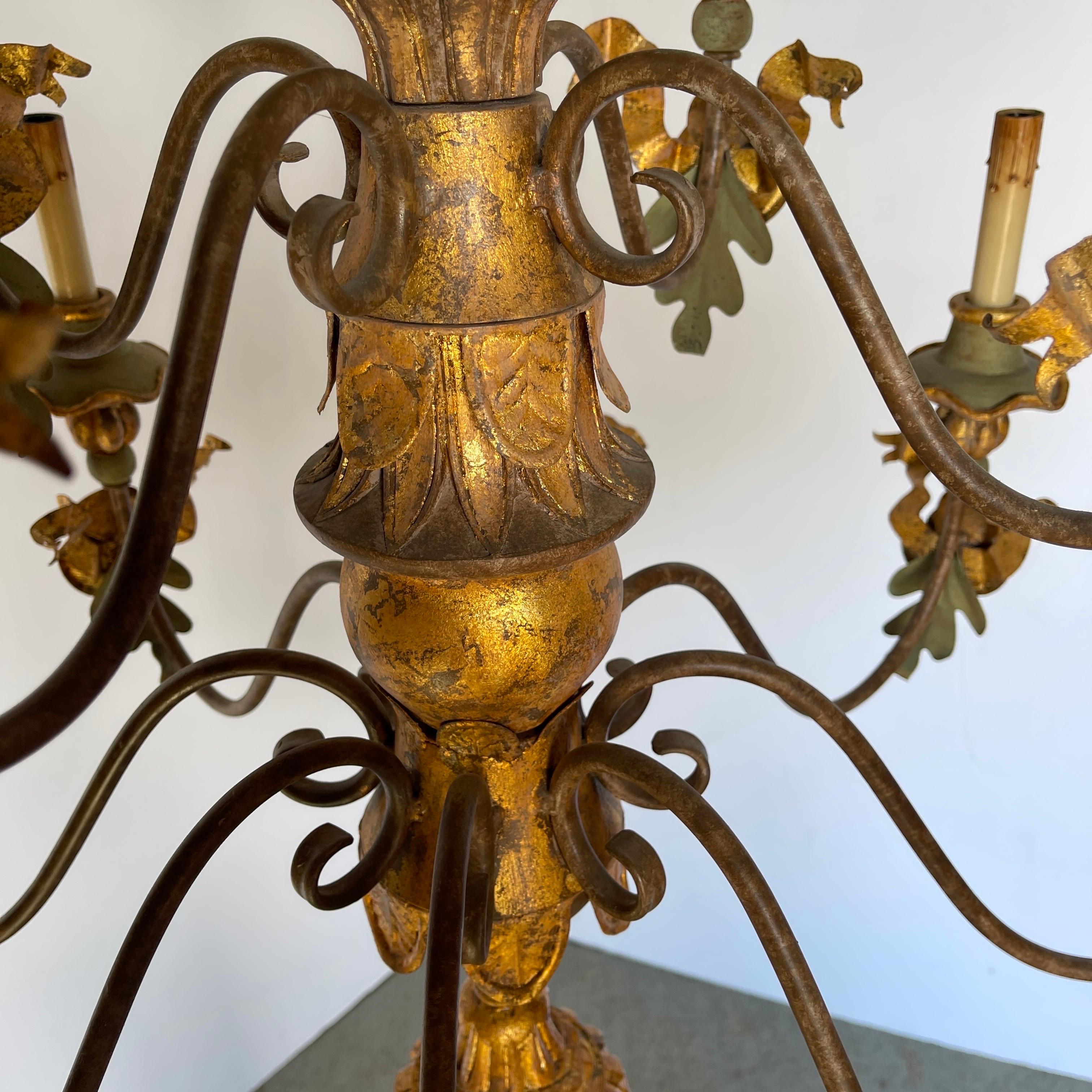 Italian Hand Painted Wood and Iron Floral Tassel Chandelier For Sale 9