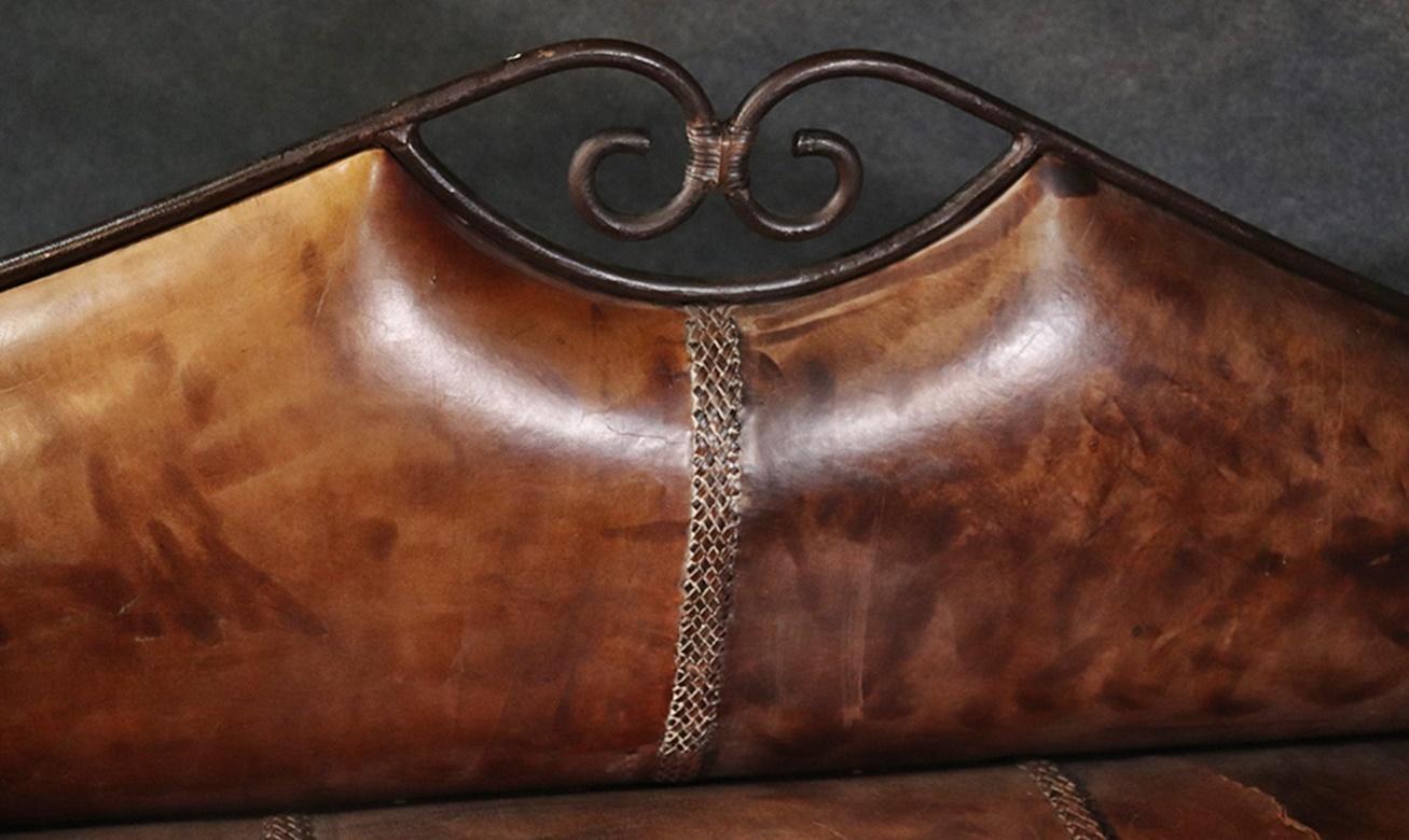 Italian Handwrought Iron Leather Upholstered Window Bench Settee 5