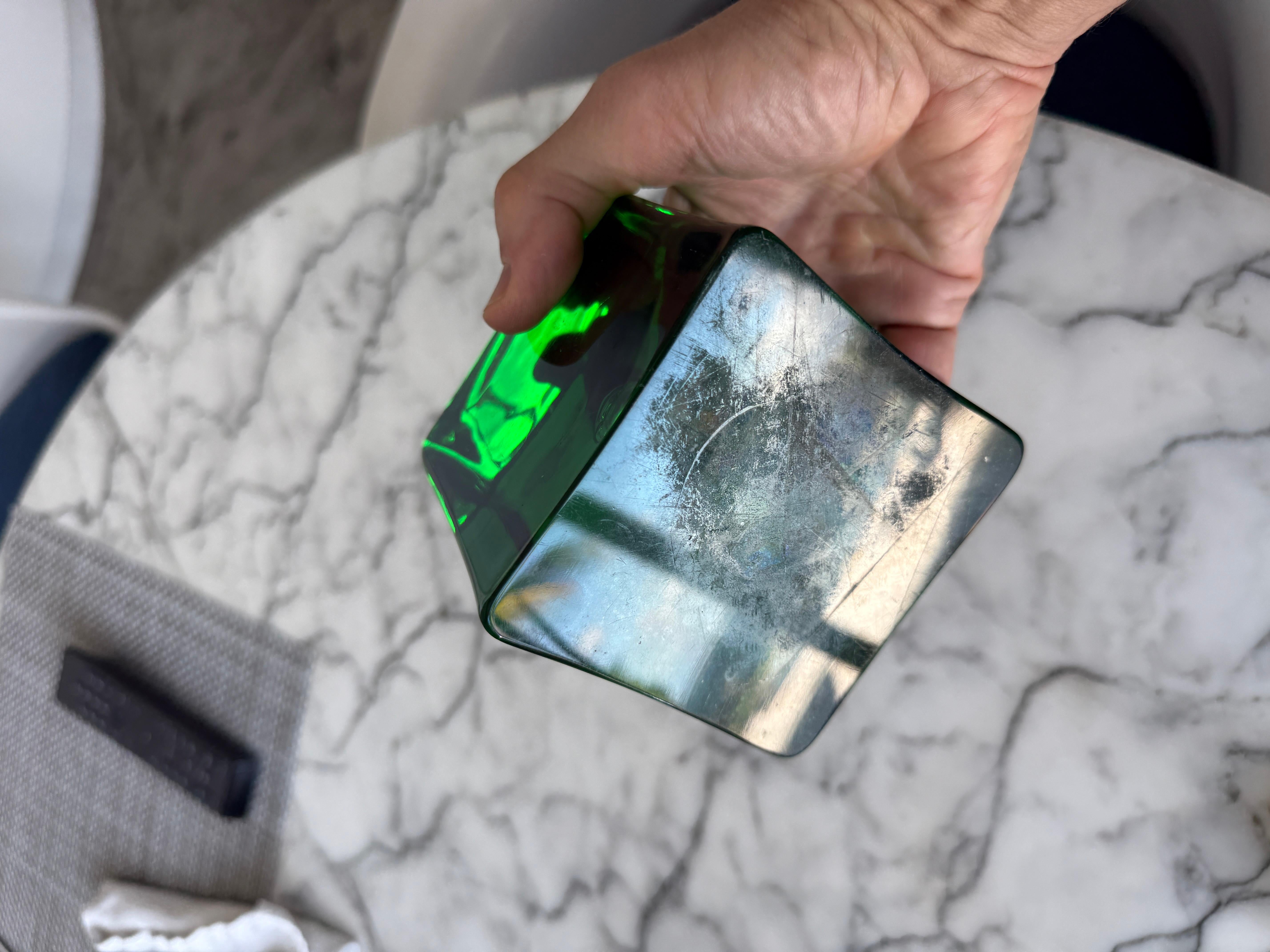 Italian Handblown Glass Cube In Excellent Condition For Sale In Miami Beach, FL