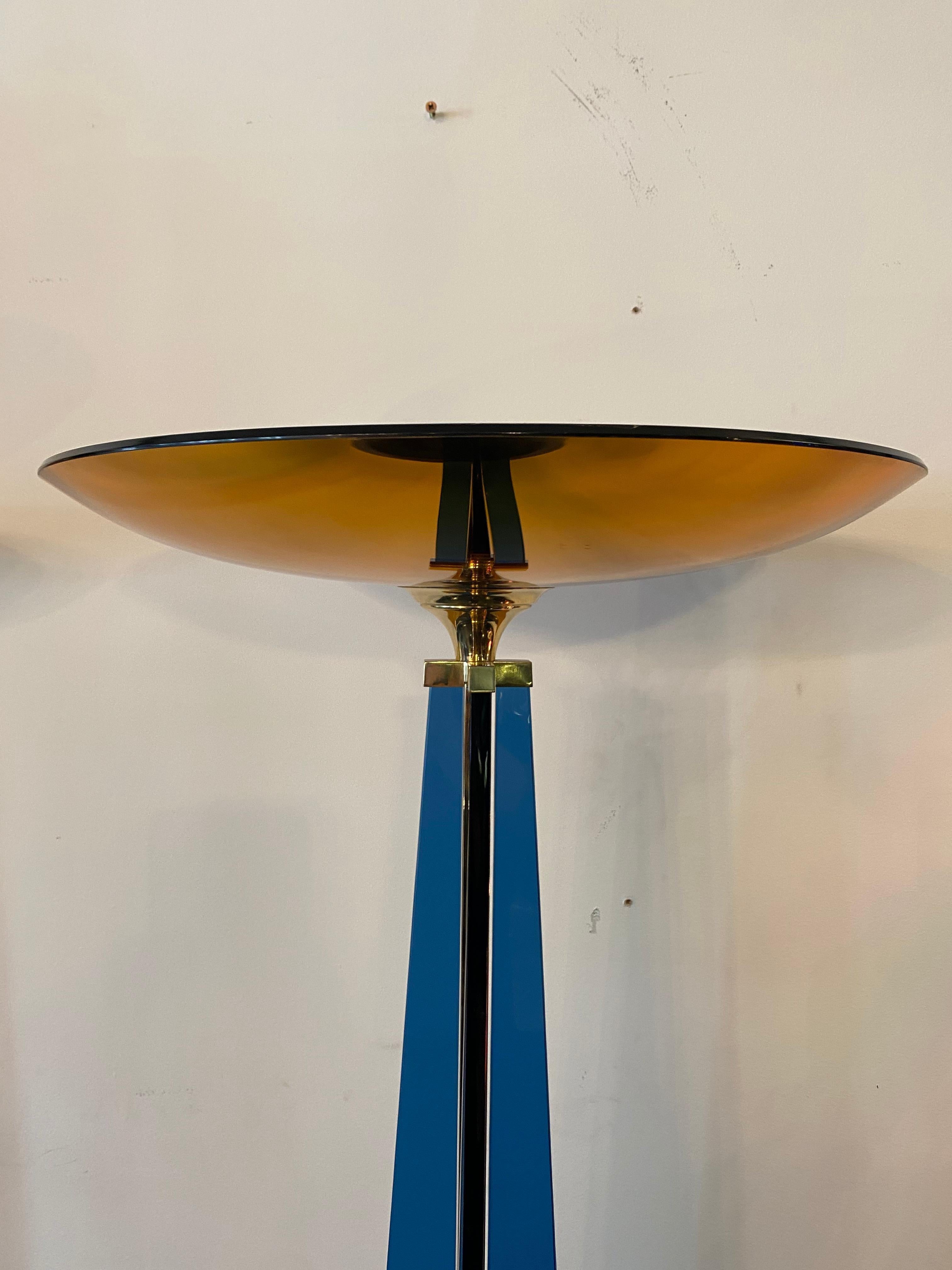 Brass Italian Handblown Glass Tall Floor Lamps For Sale