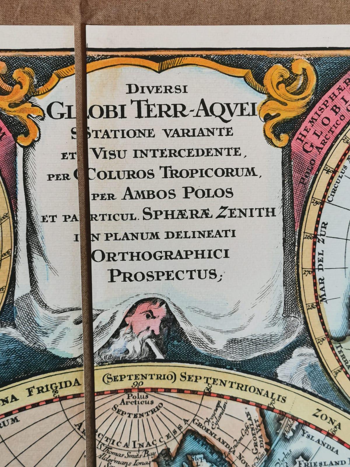 Contemporary Italian Handcolored Old Map Reproduction Printed on Rough Canvas