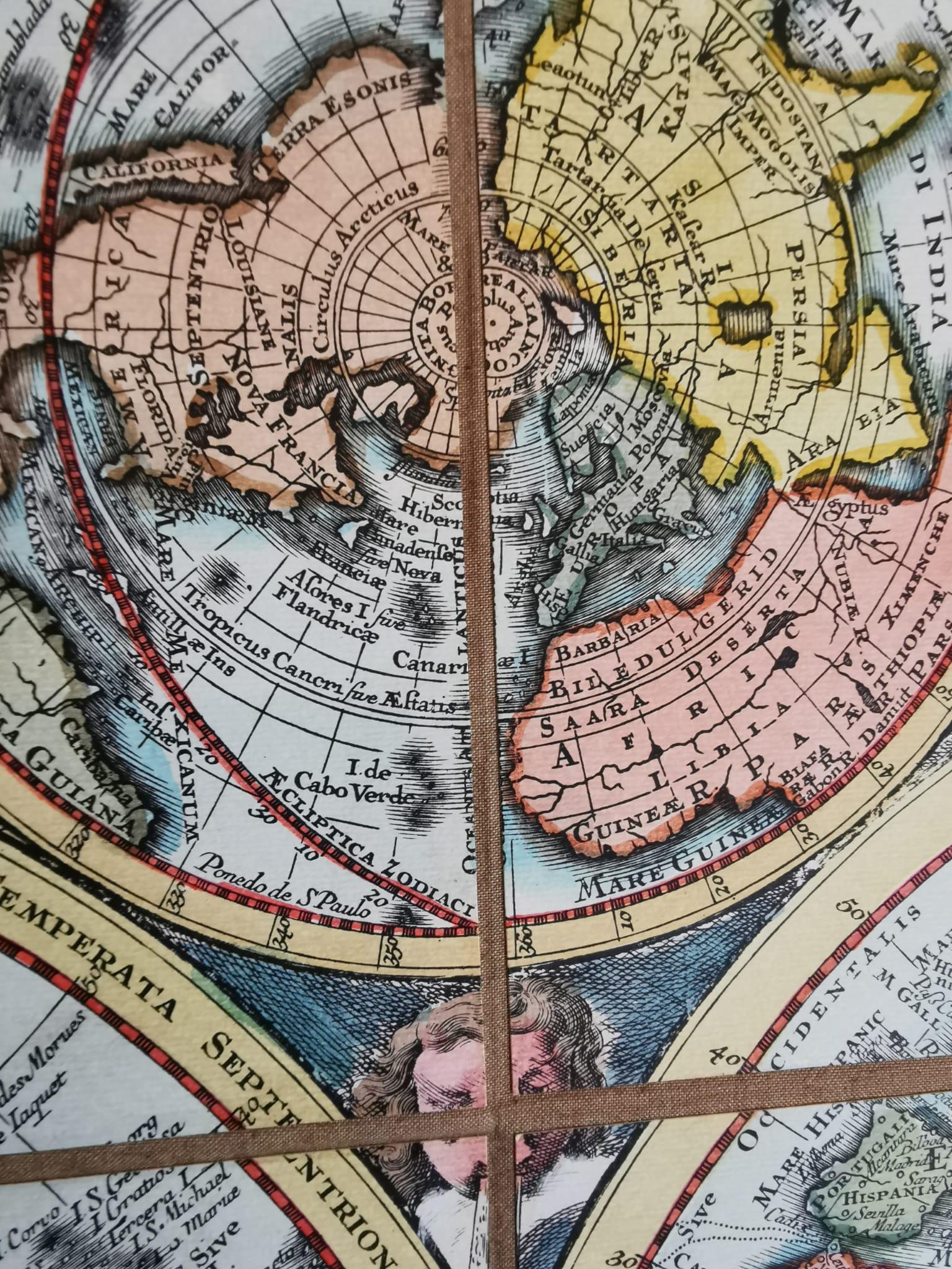 Italian Handcolored Old Map Reproduction Printed on Rough Canvas 1