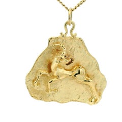 Italian Handcrafted 14 Karat Gold Sculptural Ram Pendant, Circa 1975