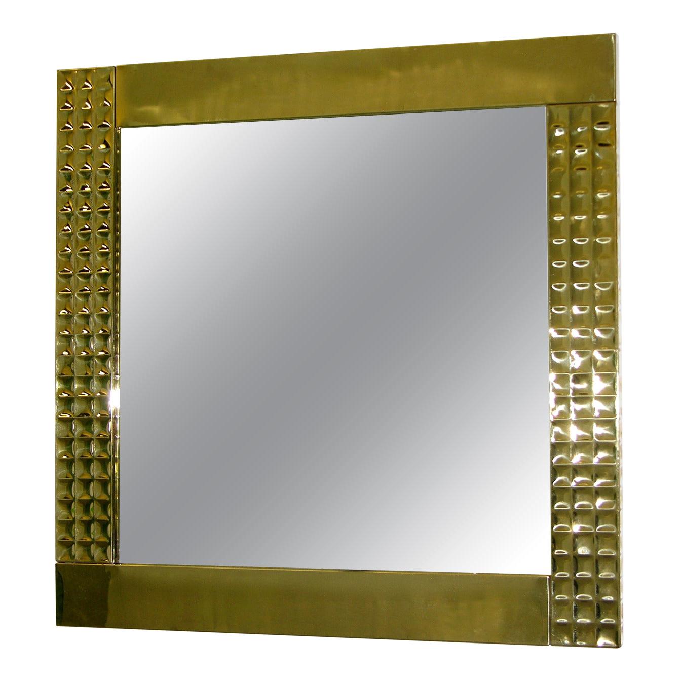 Italian Handcrafted Brass Mirrors with Gold Jewel-Like Detail, 1970s For Sale
