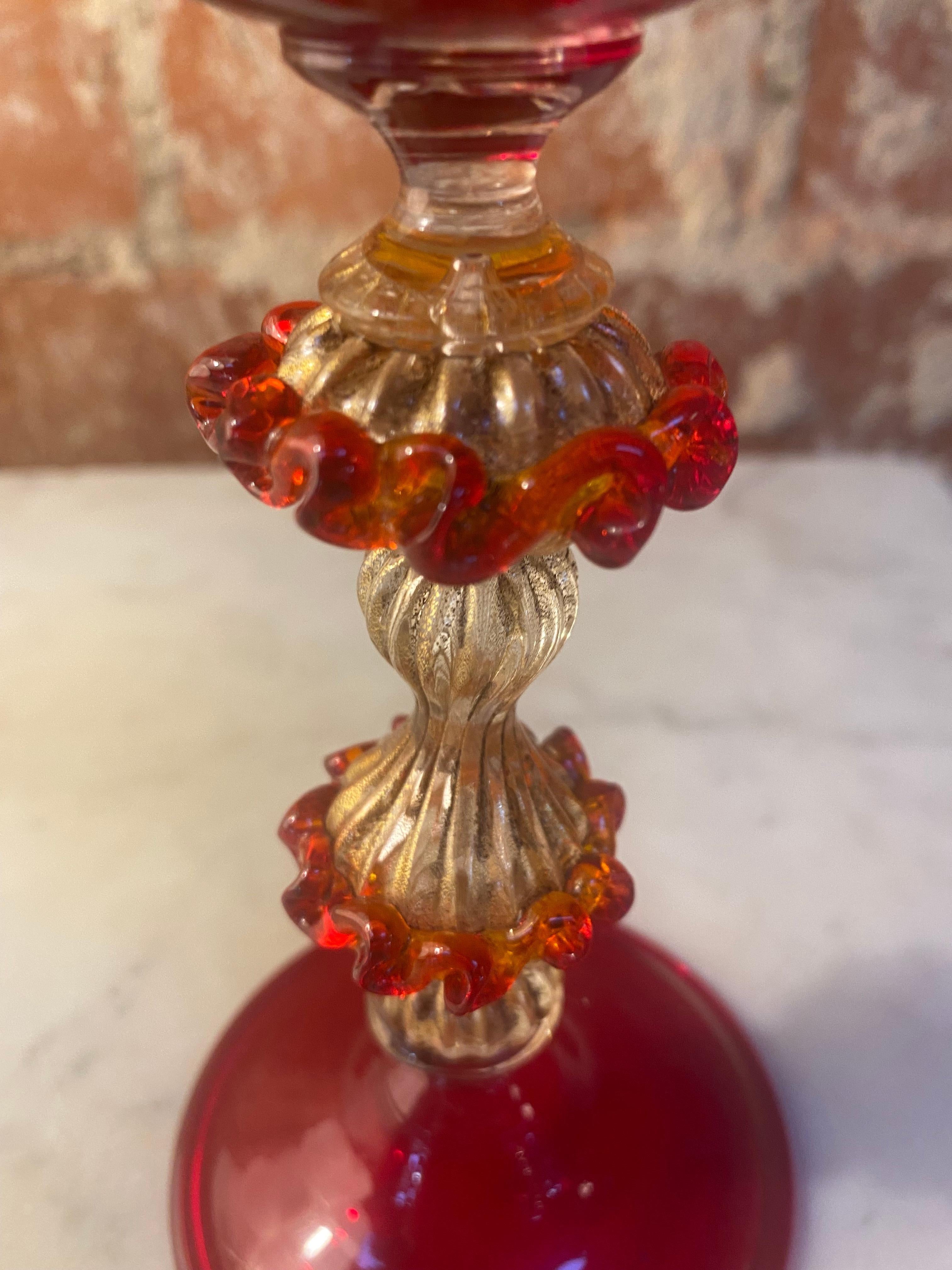 Italian Handcrafted Chalice in Blown Murano Glass 1970 In Good Condition For Sale In Los Angeles, CA