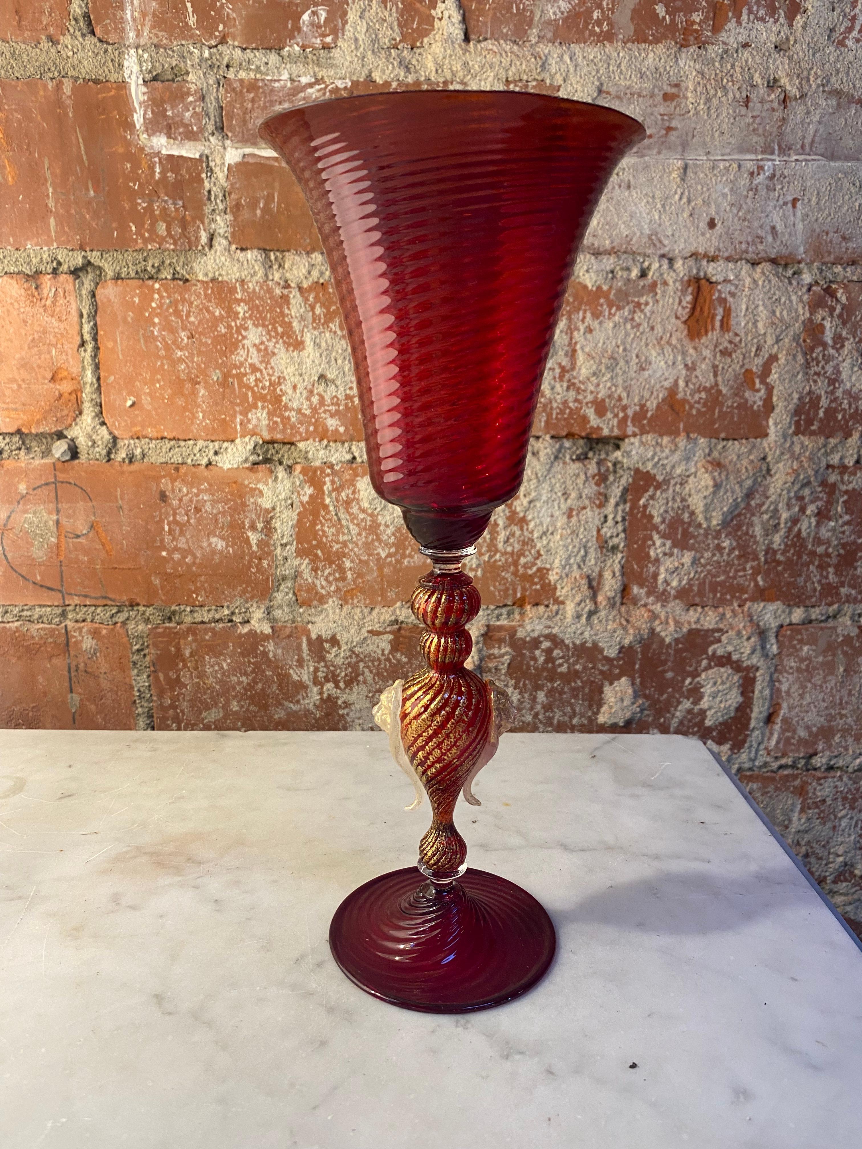 Vintage Italian Handcrafted Chalice in Blown Murano glass made in Italy 1970s.