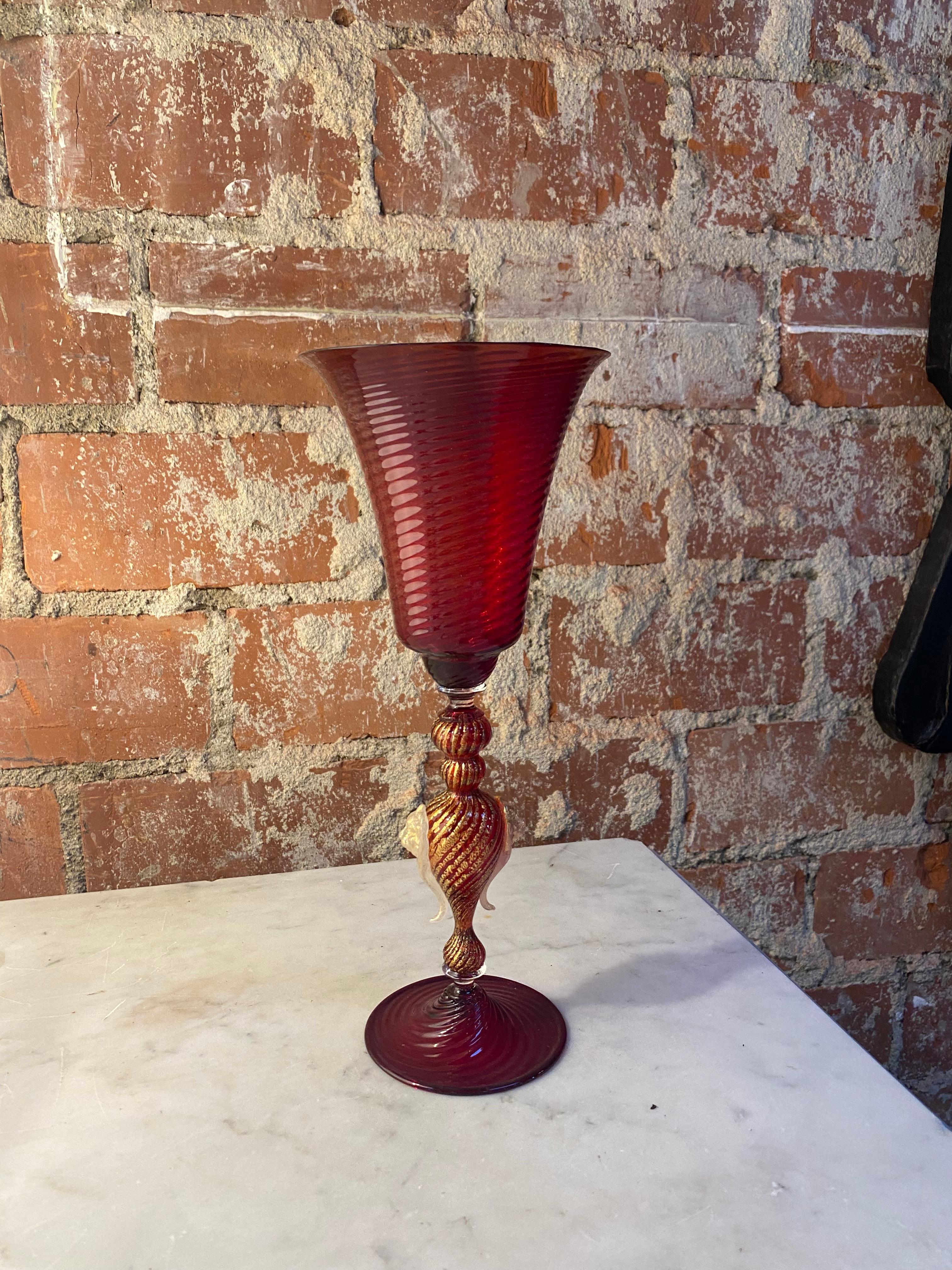 Mid-Century Modern Italian Handcrafted Chalice in Blown Murano Glass 1970s For Sale