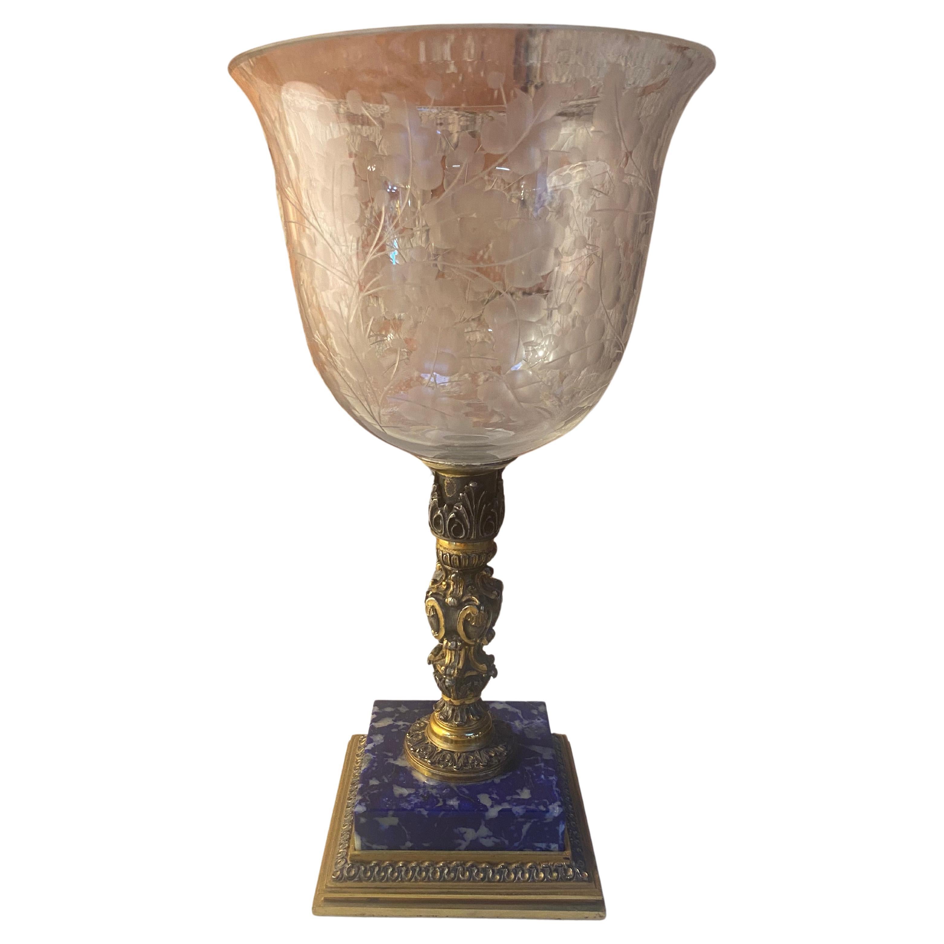 Italian Handcrafted Chalice in Blown Murano Glass and Lapis Lazuli 1970s For Sale
