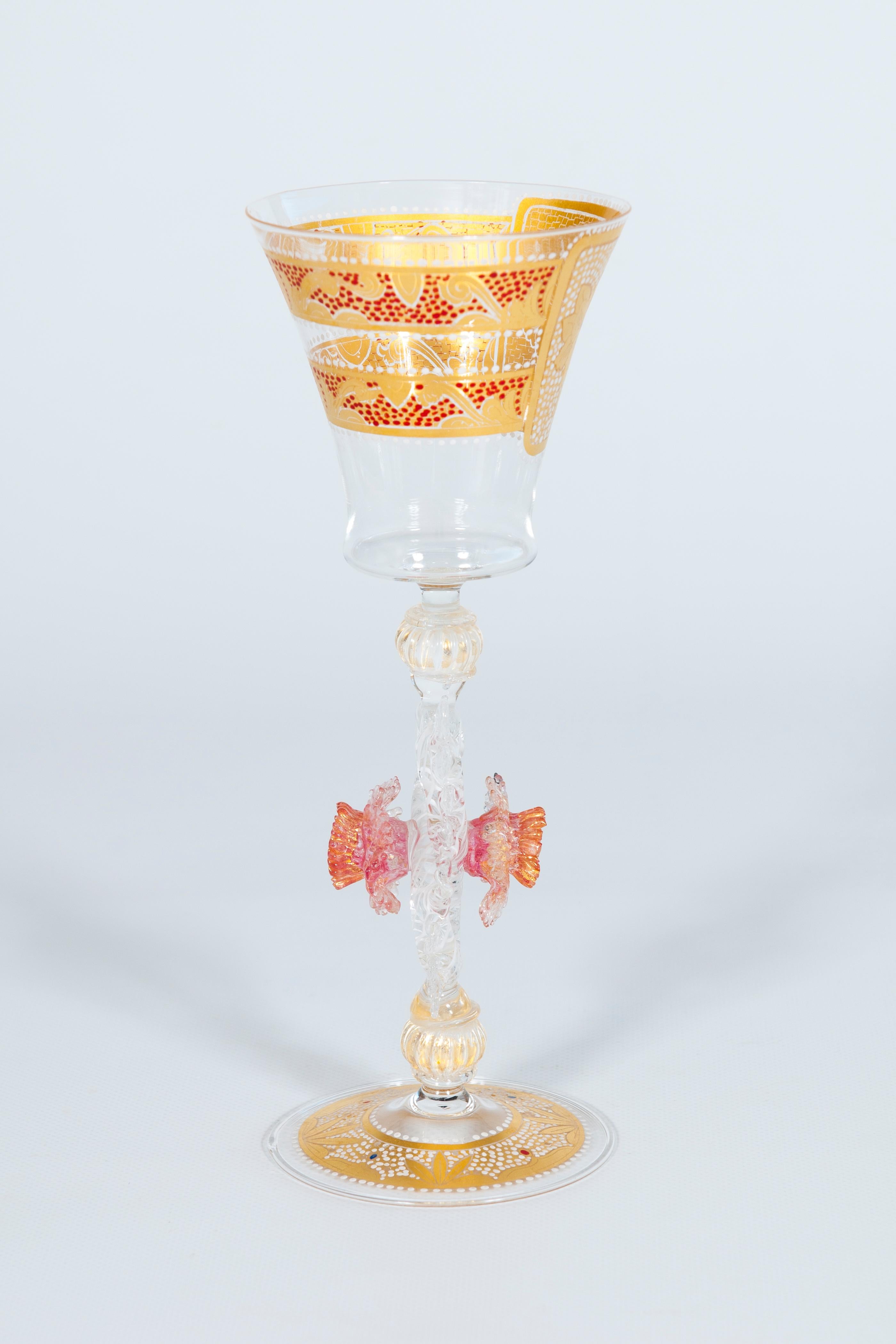 Italian Handcrafted Chalice in Blown Murano Glass Clear Color and Gold, 1990s For Sale 4