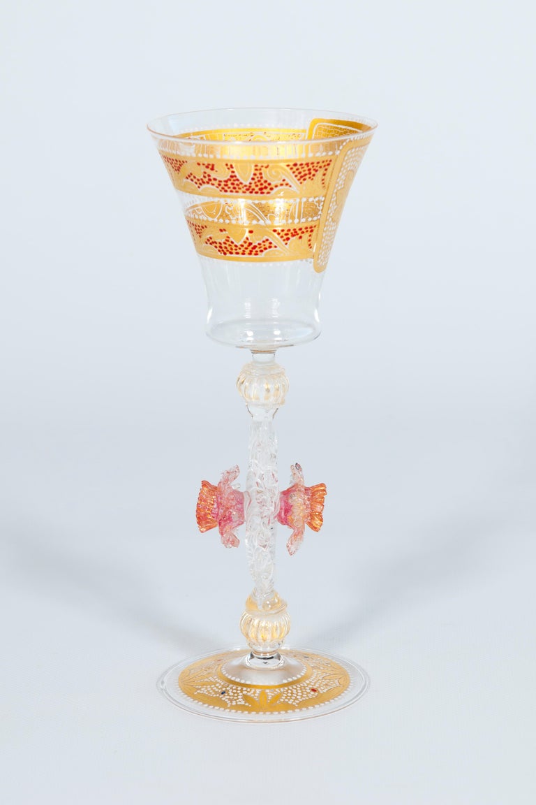 Italian Handcrafted Chalice in Blown Murano Glass Clear Color and Gold, 1990s For Sale 4