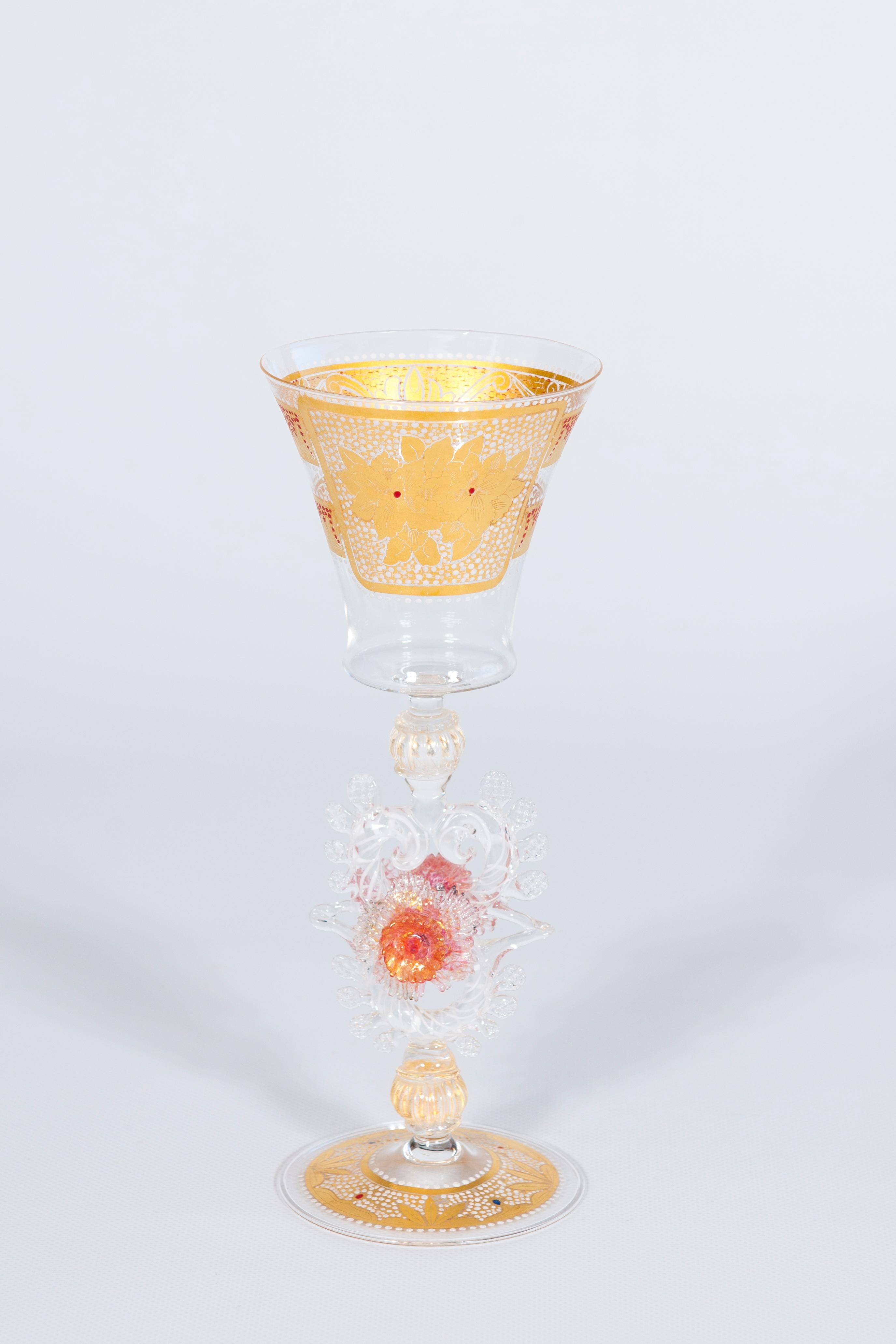 lice italienne artisanale en verre de Murano soufflé de couleur transparente et or, années 1990 en vente 4