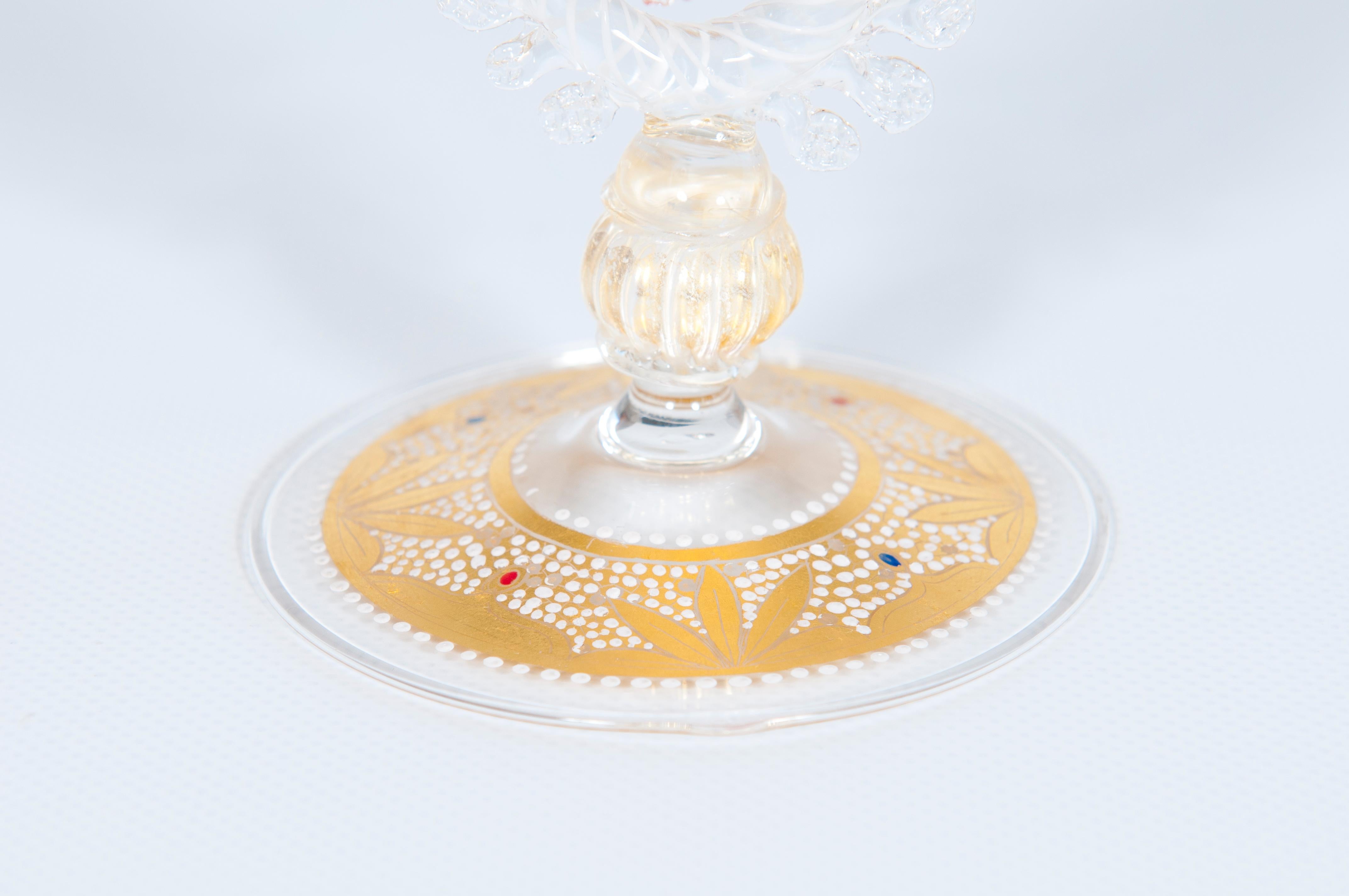 Italienische handgefertigte Kette aus mundgeblasenem Muranoglas in klarer Farbe und Gold, 1990er Jahre (Moderne der Mitte des Jahrhunderts) im Angebot