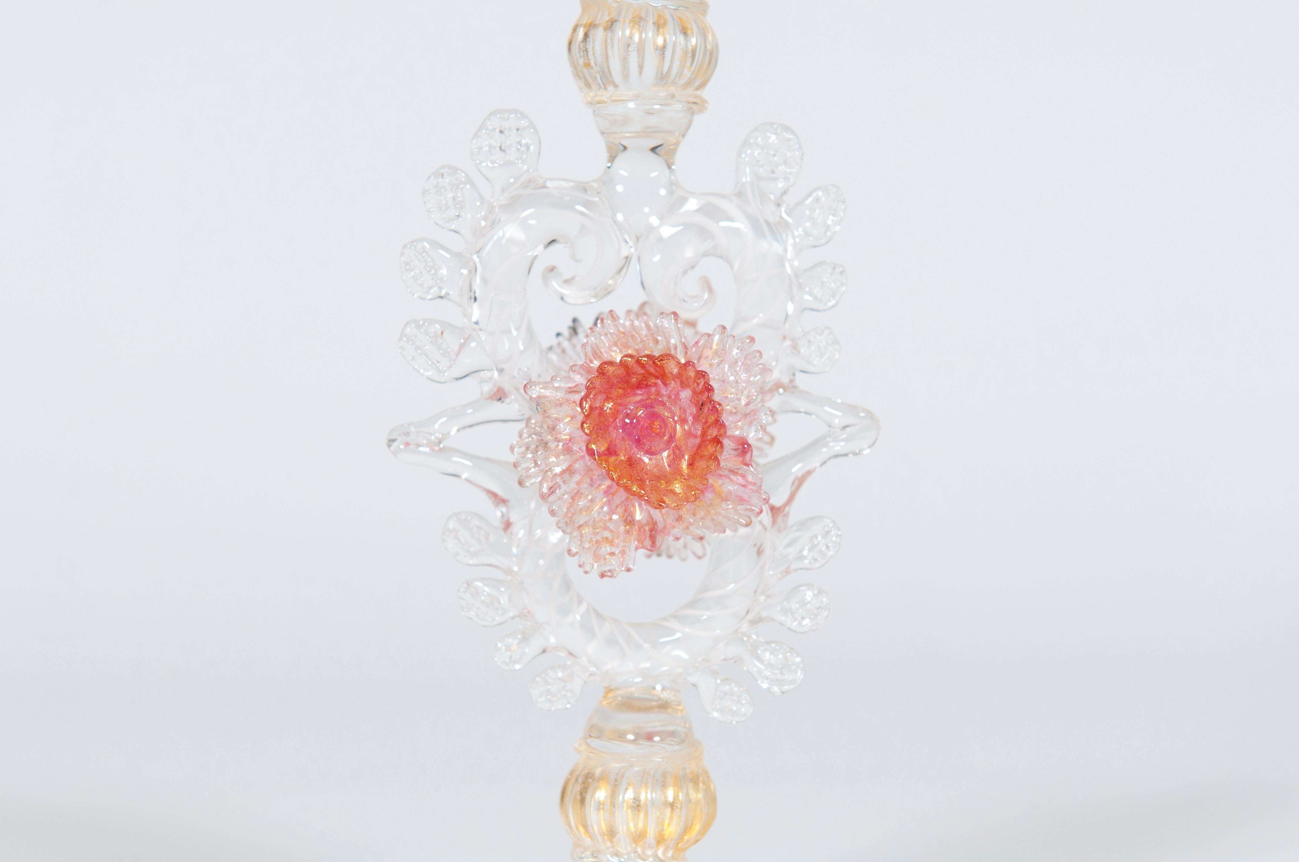 Fait main lice italienne artisanale en verre de Murano soufflé de couleur transparente et or, années 1990 en vente