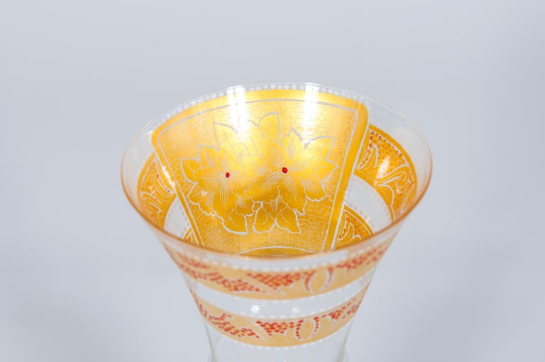 Late 20th Century Italian Handcrafted Chalice in Blown Murano Glass Clear Color and Gold, 1990s For Sale