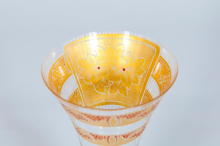 Italian Handcrafted Chalice in Blown Murano Glass Clear Color and Gold, 1990s For Sale 1