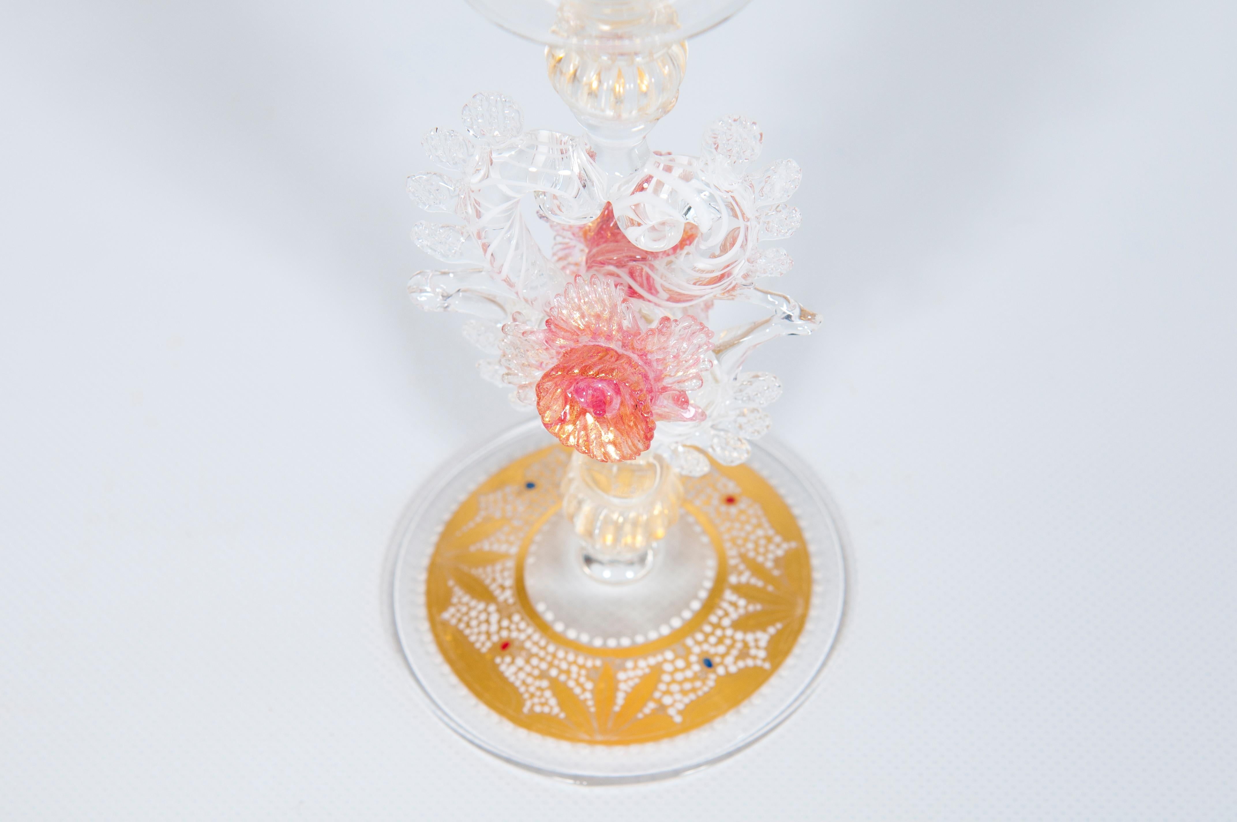 lice italienne artisanale en verre de Murano soufflé de couleur transparente et or, années 1990 en vente 2