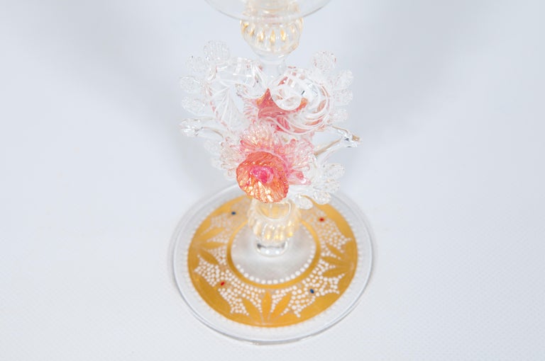 Italian Handcrafted Chalice in Blown Murano Glass Clear Color and Gold, 1990s For Sale 3