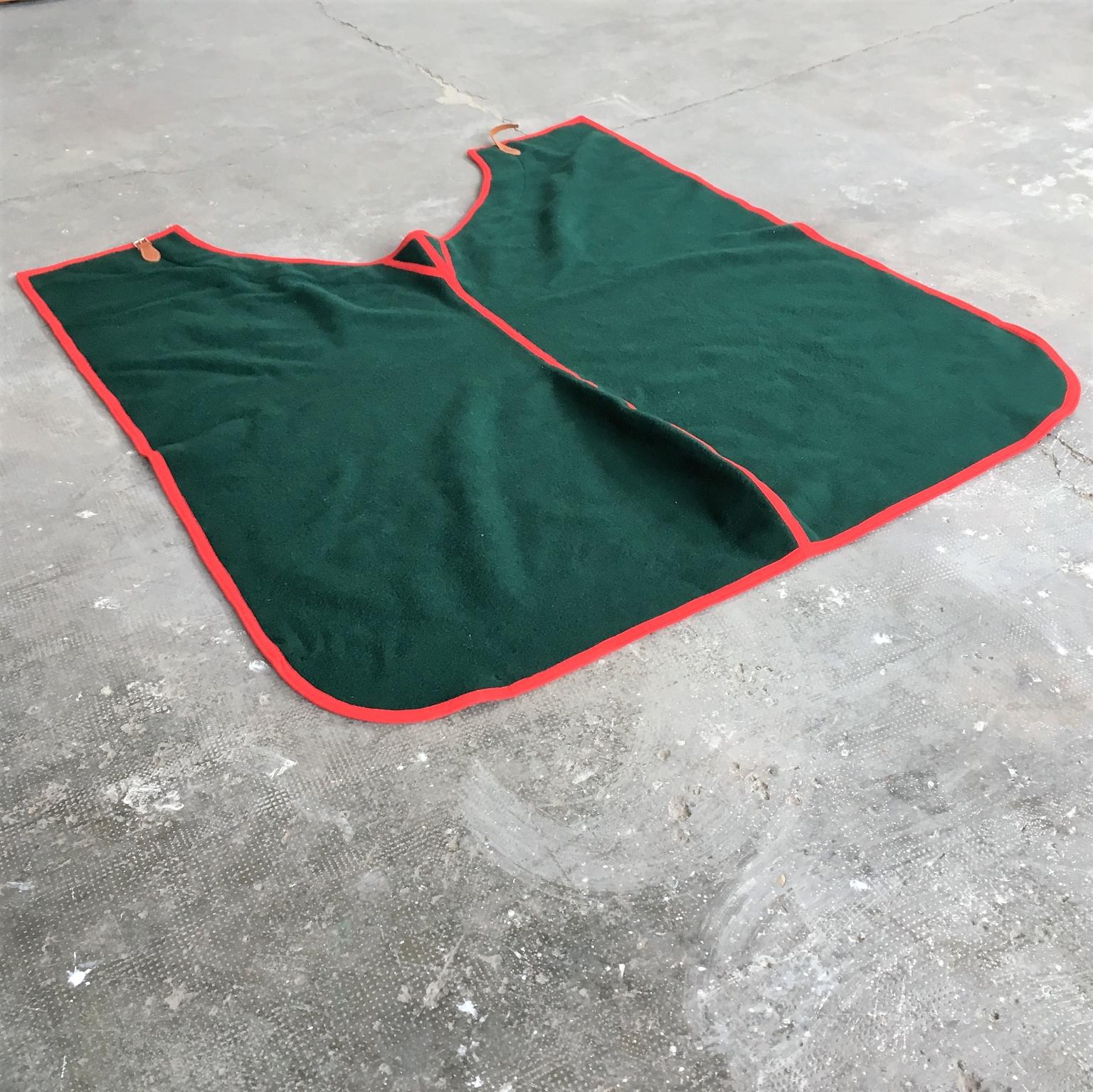 Late 20th Century Italian Handcrafted Green Blanket Horse Throw Wool Leather Selleria Pariani 1980 For Sale