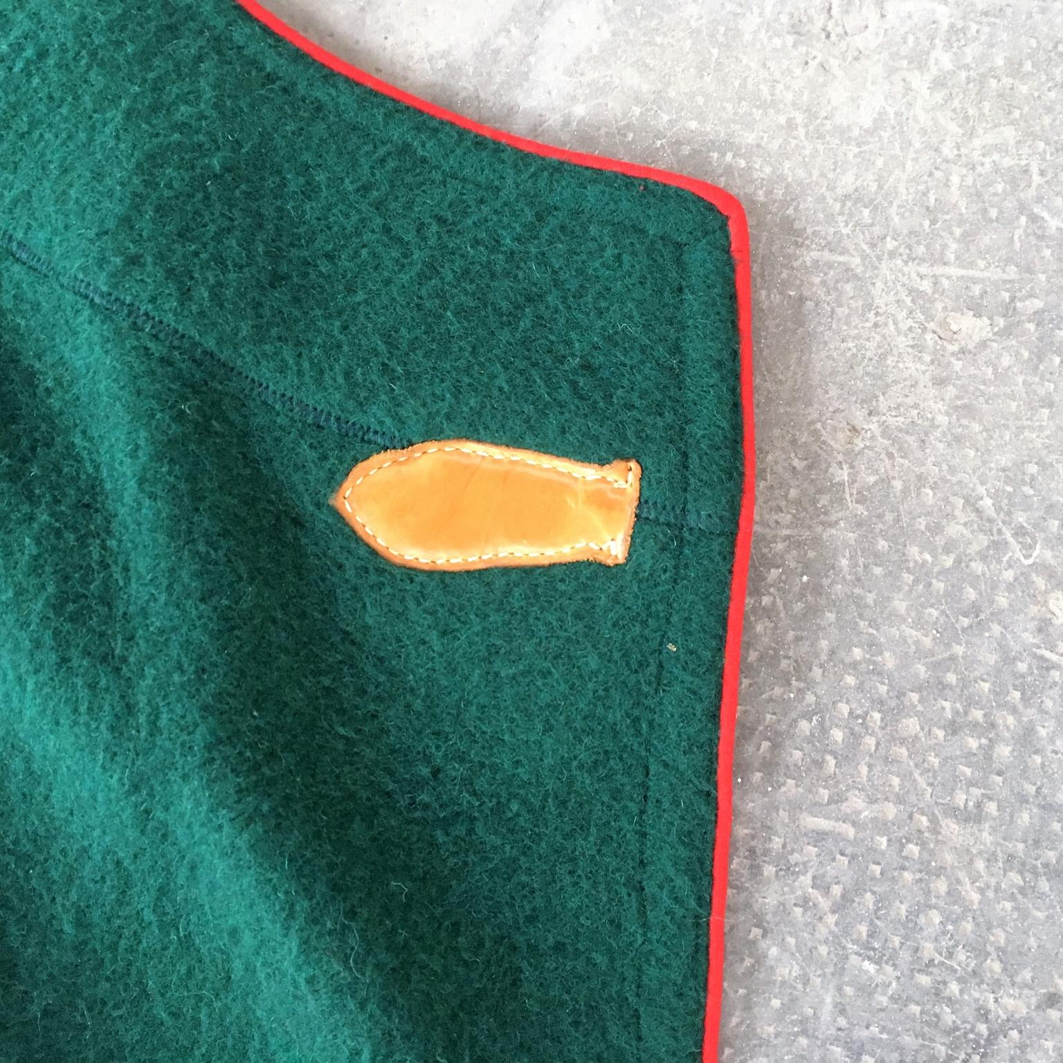 Italian Handcrafted Green Blanket Horse Throw Wool Leather Selleria Pariani 1980 For Sale 2