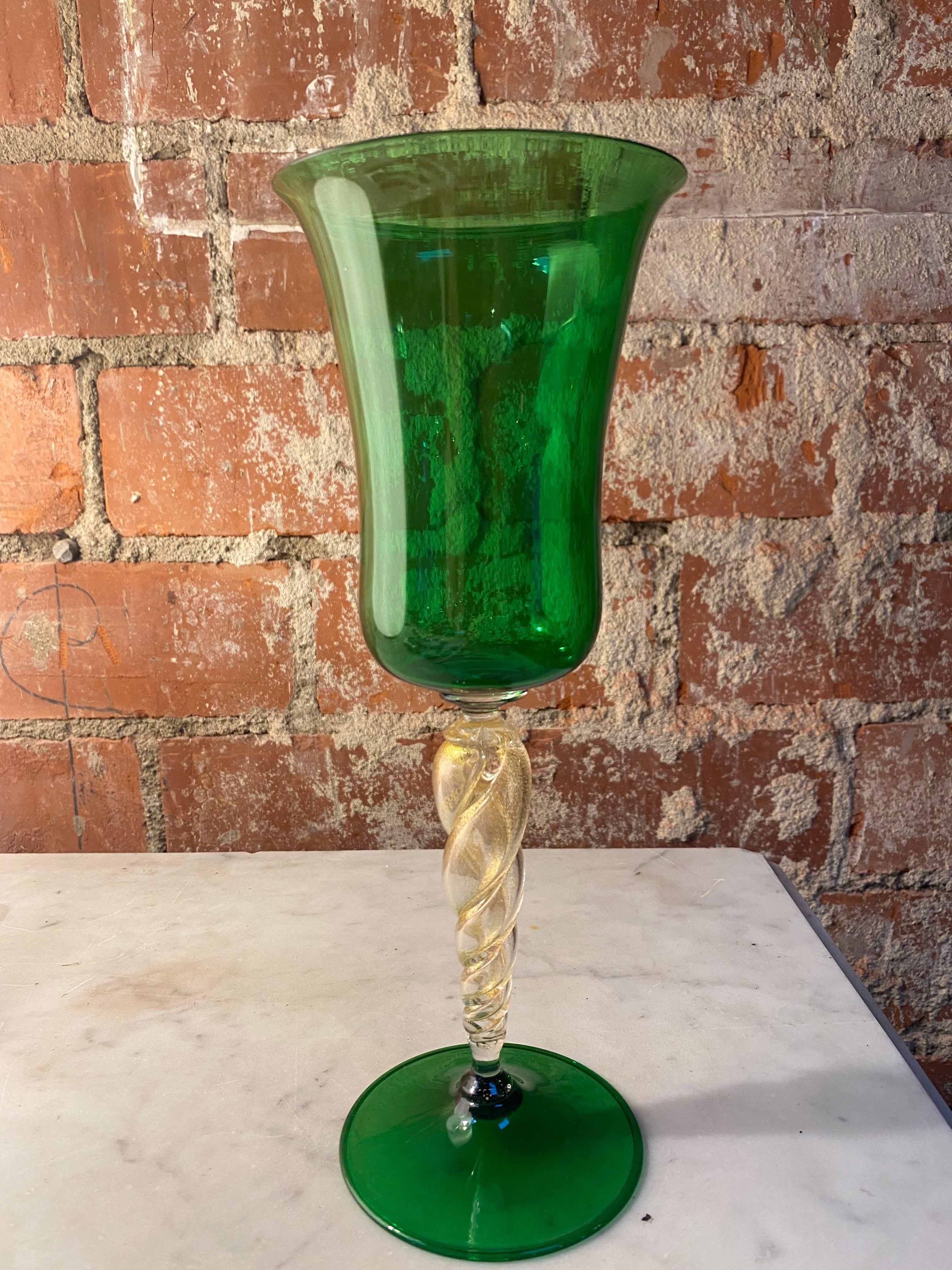 Italian handcrafted green Murano Chalice, 1970.