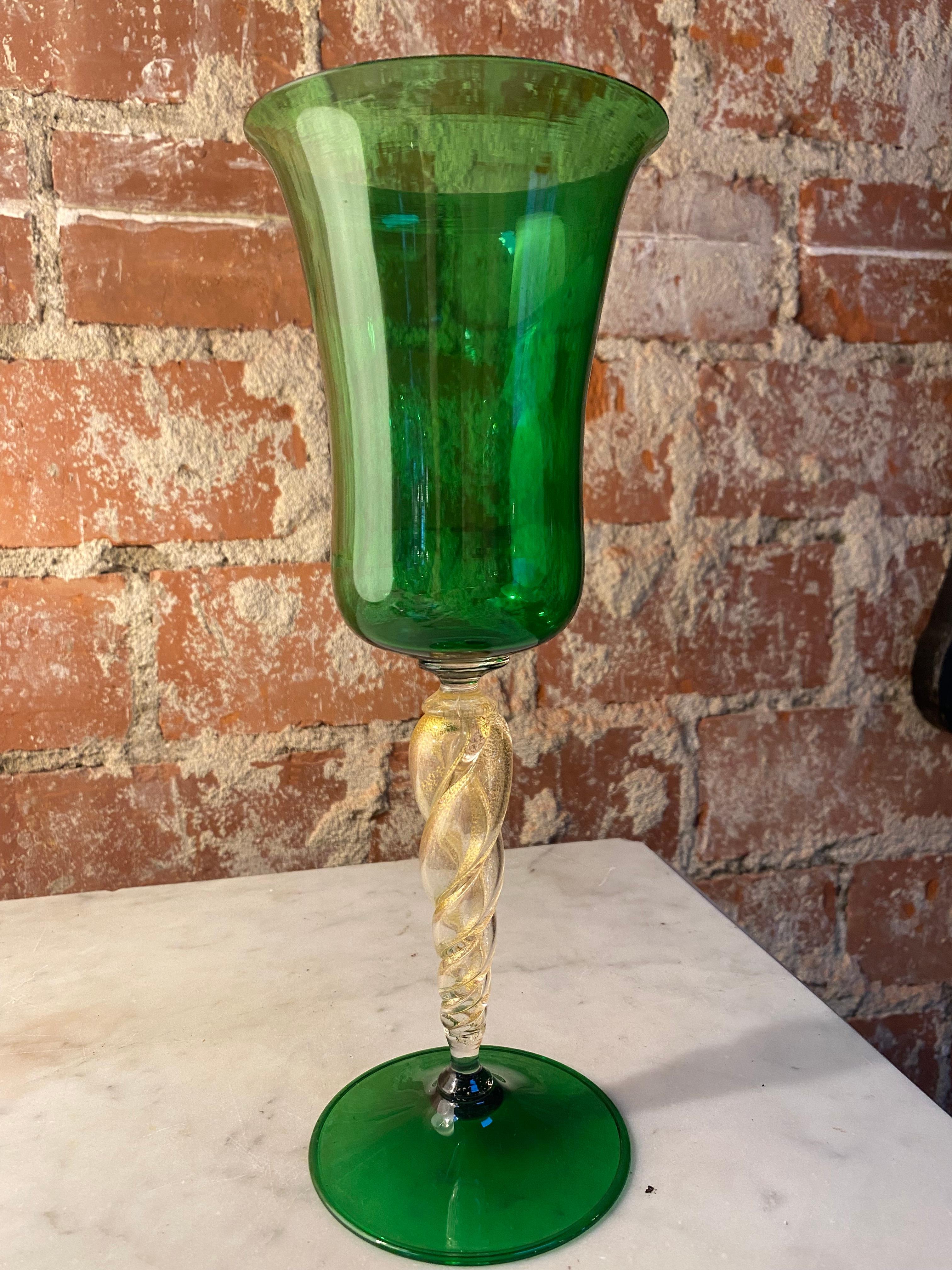 Mid-Century Modern Italian Handcrafted Green Murano Chalice, 1970 For Sale