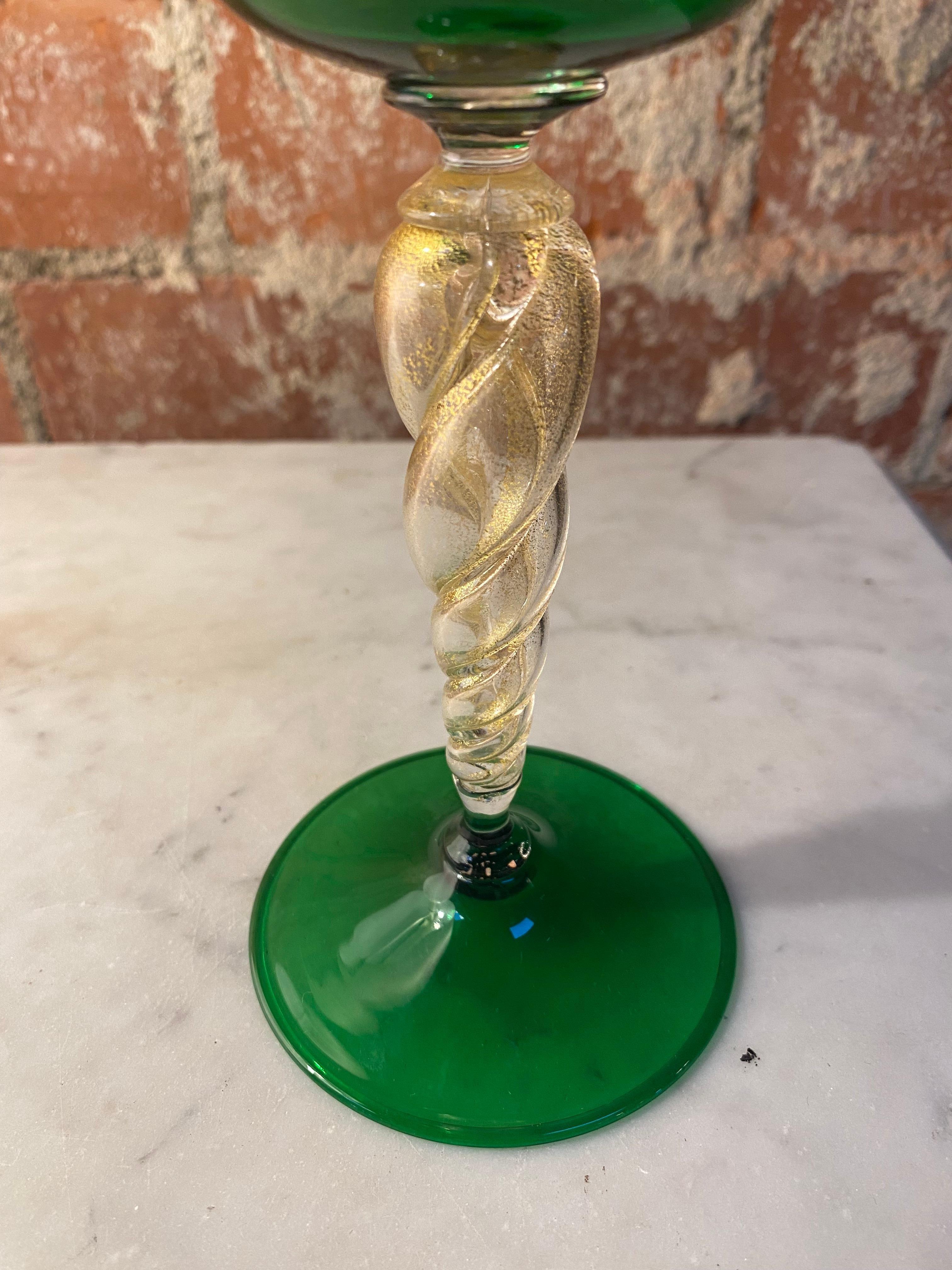 Late 20th Century Italian Handcrafted Green Murano Chalice, 1970 For Sale