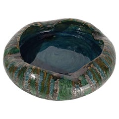 Italian Handcrafted Mid Century Modern Decorative Dish in Raku Style Ceramic