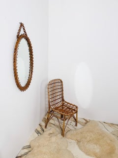 Italian Handcrafted Mid-Century Modern Oval Cane and Bamboo Mirror, Albini Style