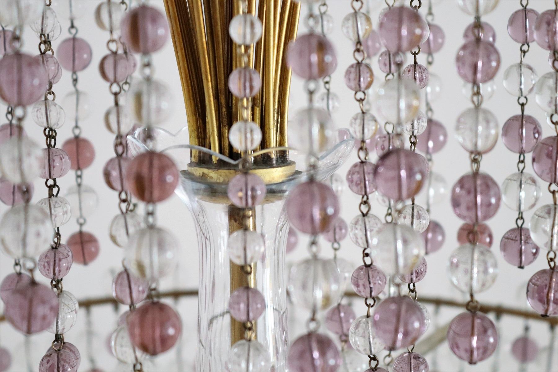 Italian Art Nouveau Handcrafted Murano Waterfall Chandelier in Crystal and Brass For Sale 13