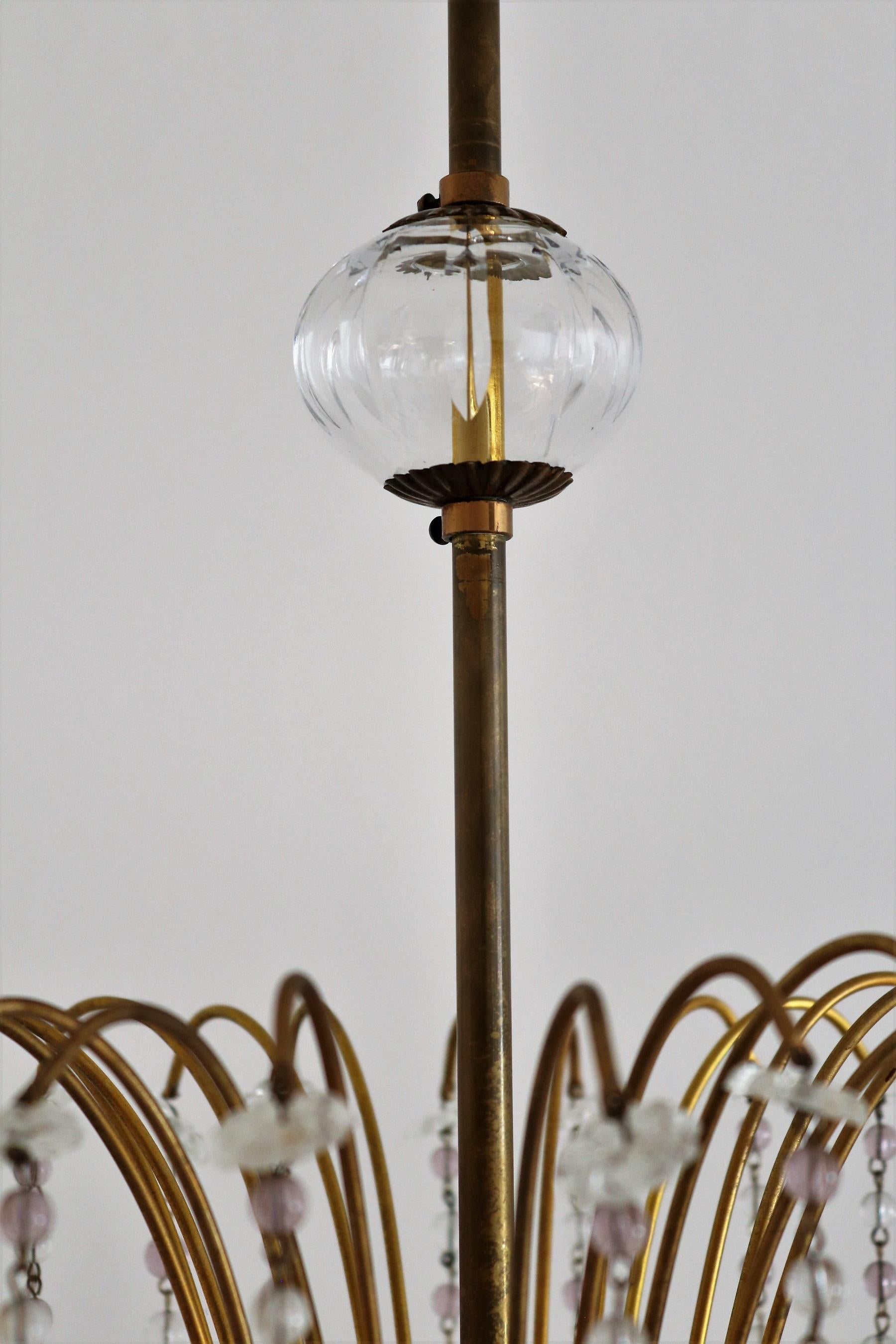 Italian Art Nouveau Handcrafted Murano Waterfall Chandelier in Crystal and Brass For Sale 15