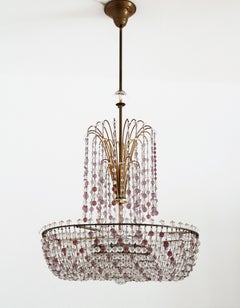 Italian Art Deco Murano Glass Waterfall Chandelier in Crystal and Brass, 1960s