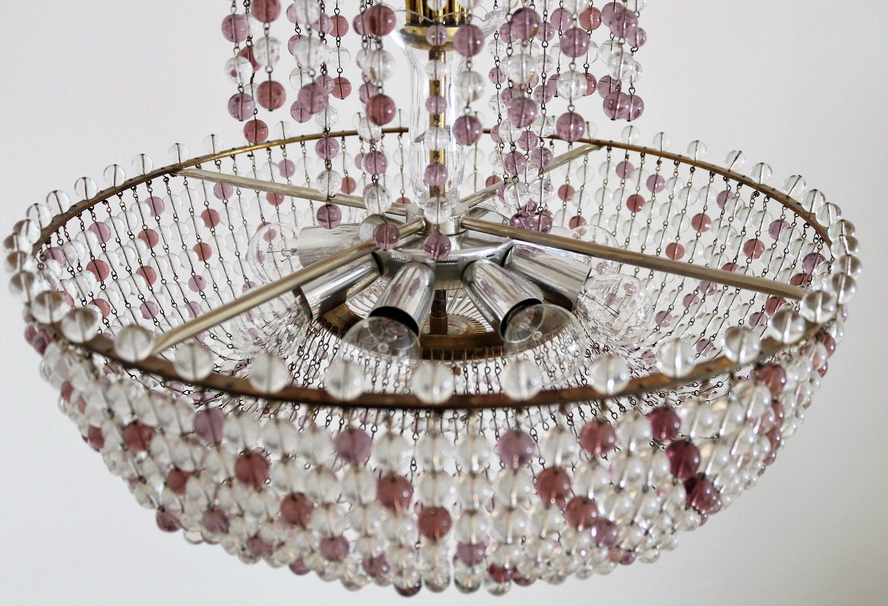 Italian Art Nouveau Handcrafted Murano Waterfall Chandelier in Crystal and Brass For Sale 16