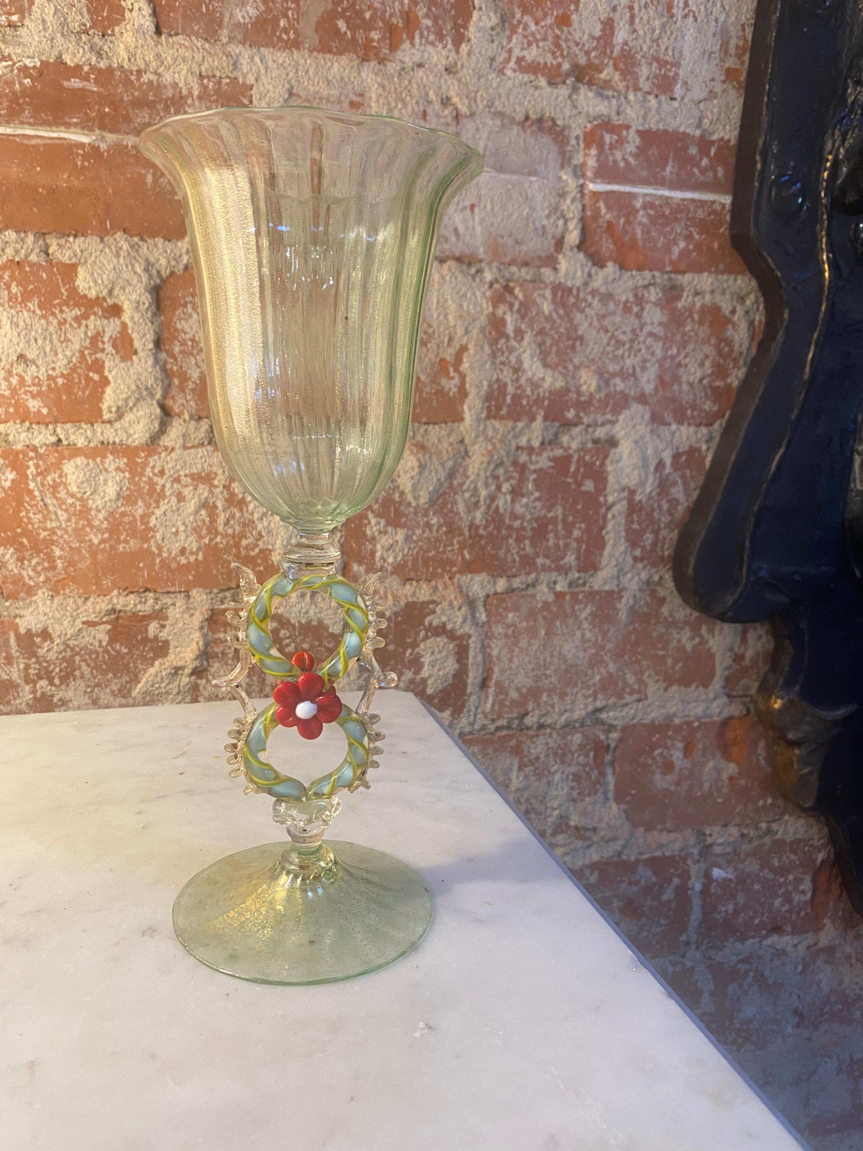 Italian handcrafted chalice in blown Murano glass clear color, 1970s.