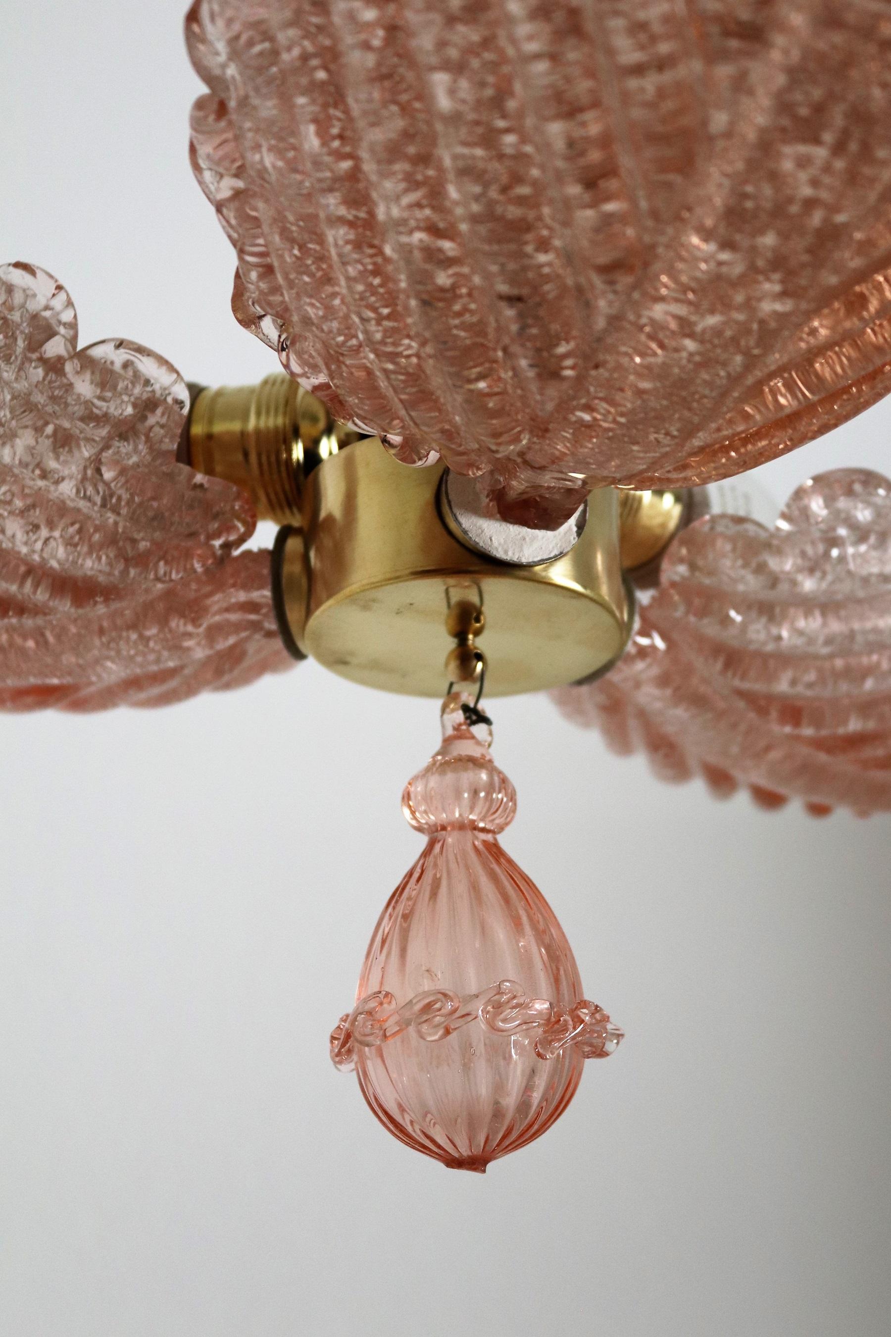Italian Handcrafted Murano Glass and Brass Art Deco Chandelier by Barovier, 1940 1