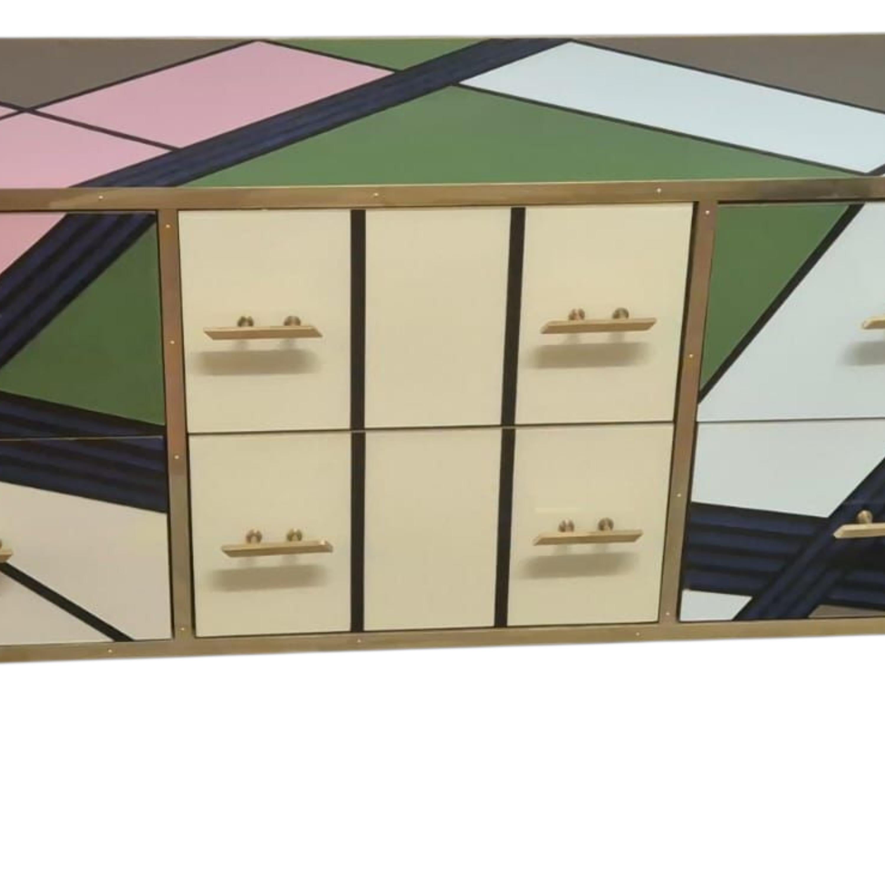 Laiton Commode italienne en verre de Murano et en laiton fabriquée à la main par Justfurnituress en vente