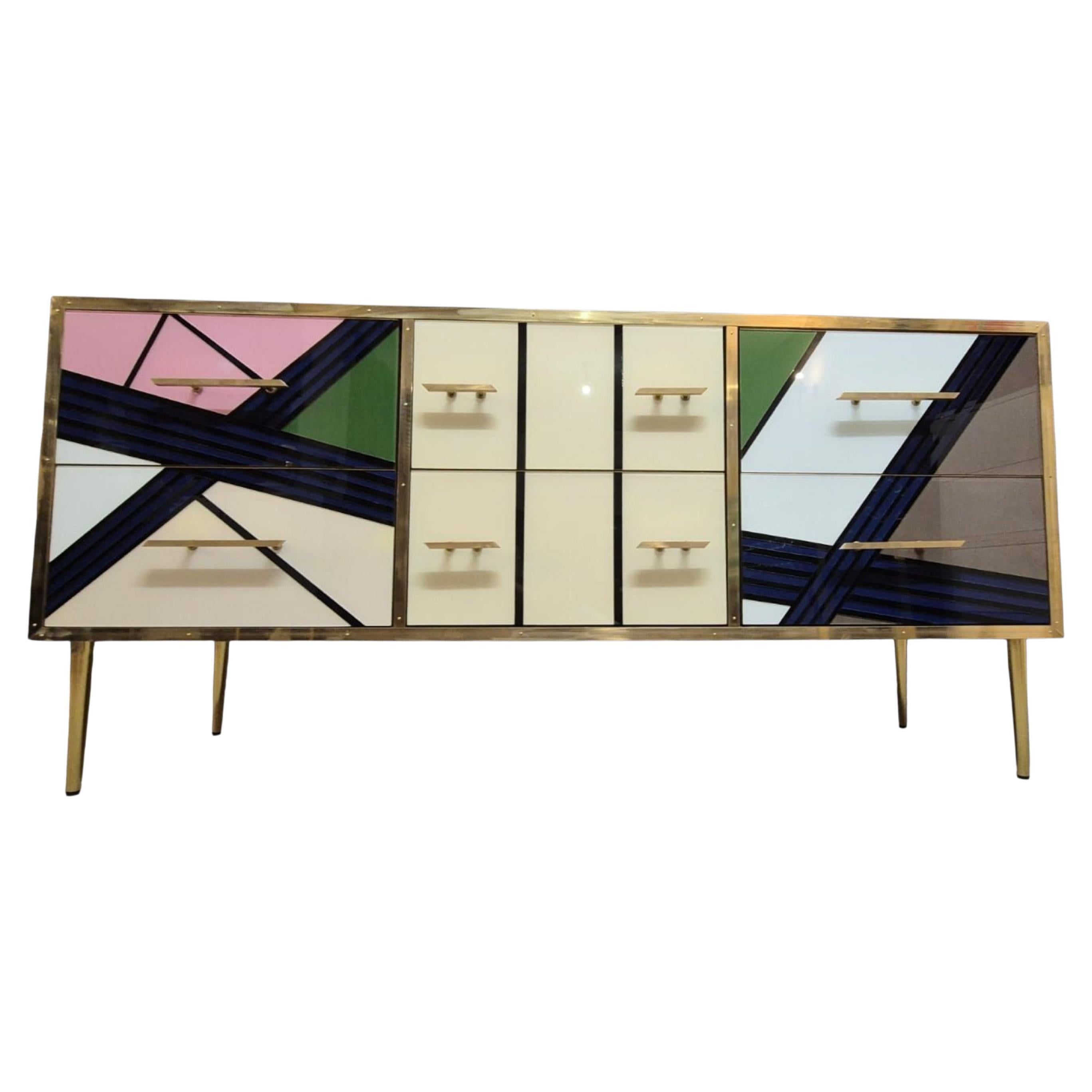 Commode italienne en verre de Murano et en laiton fabriquée à la main par Justfurnituress en vente
