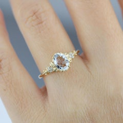 Italian Handcrafted Oval Aquamarine Diamond 18k Gold Ring by NOOI JEWELRY