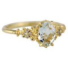 Italian Handcrafted Oval Aquamarine Diamond 18k Gold Ring by NOOI JEWELRY