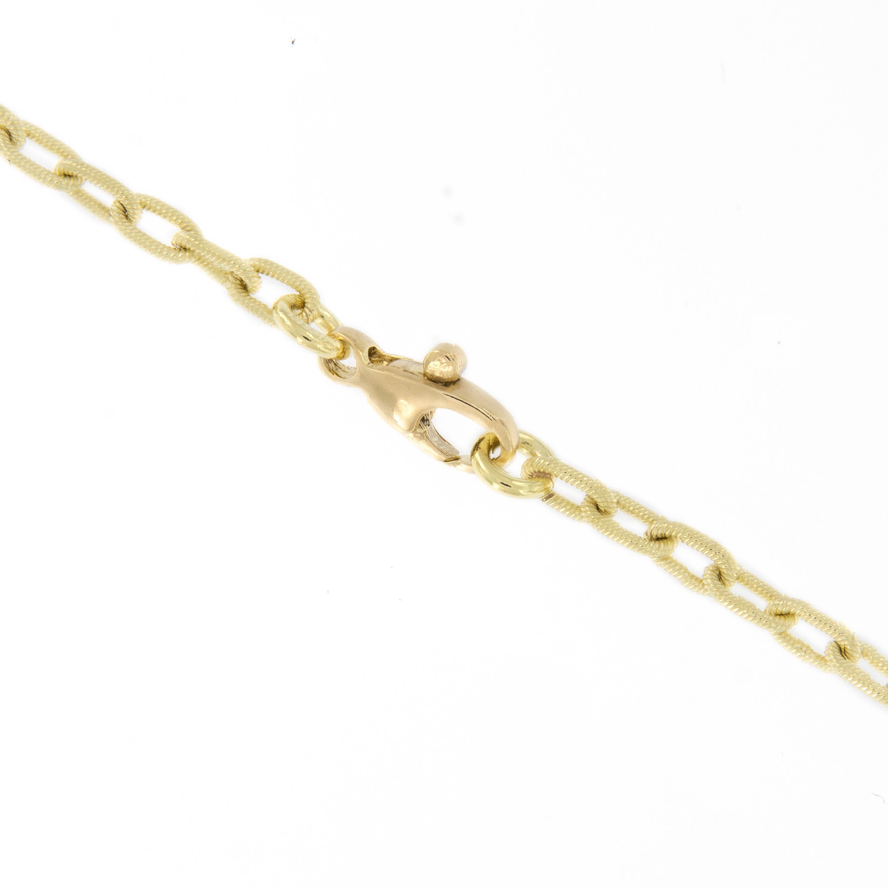 Beautiful handcrafted Italian 18k gold ribbed oval link chain necklace with a lobster clasp. The 18 inch long necklace shimmers on the skin from the soft color & craftsmanship executed on the ribbed finish. Complimentary signature wrapping &