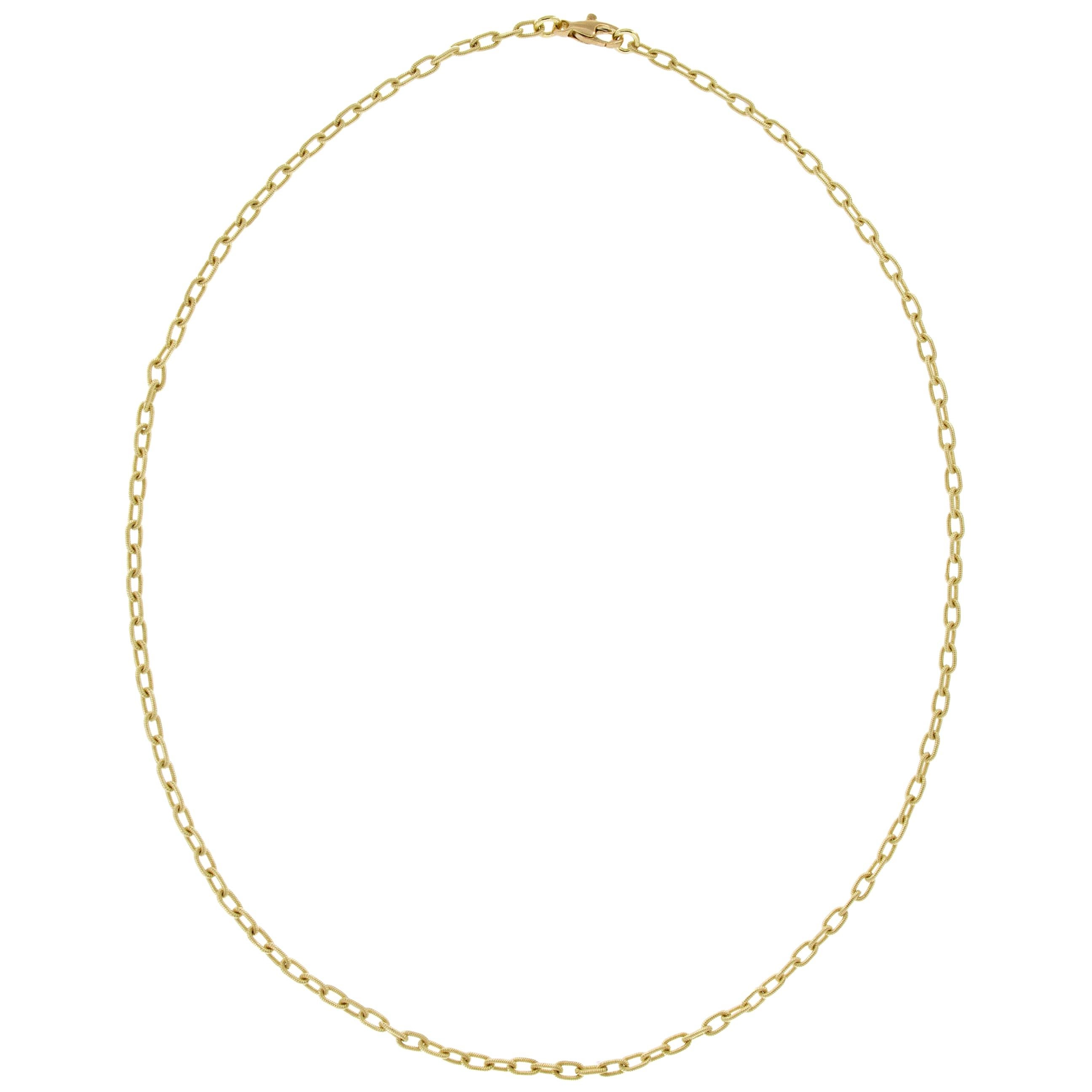 Italian "Handmade" 18 Karat Yellow Gold Chain Link Necklace For Sale