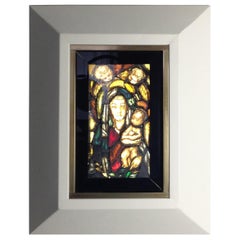 Fenêtre artistique murale rétroéclairée des années 1960:: faite à la main en Italie:: avec la Vierge et l'Enfant & Anges