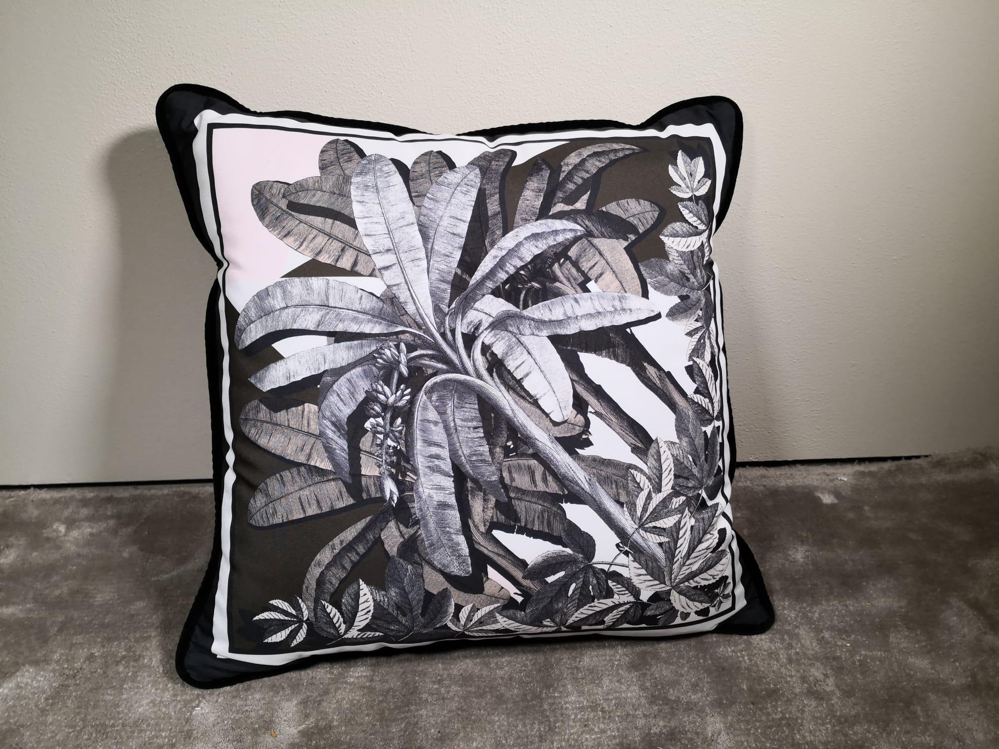 A velvet and polyester pillow showing an exotic natural setting. This pillow comes out as a set of four but is also available as an individual. It belongs to the 
