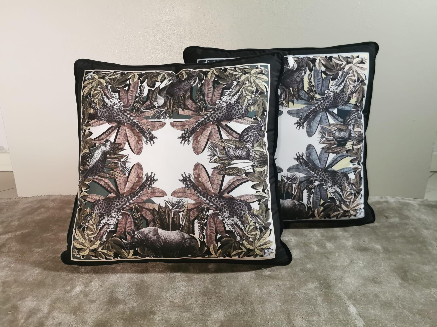 Italian Handmade Contemporary Style, Black and Wild Collection Pillow Set of Two For Sale 3