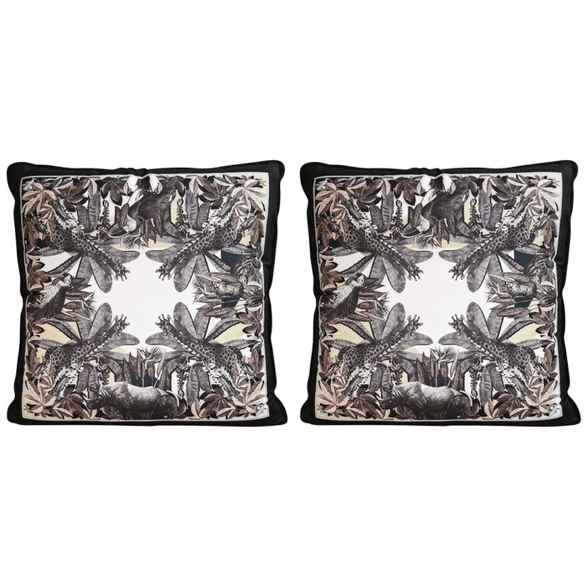 Italian Handmade Contemporary Style, Black and Wild Collection Pillow Set of Two